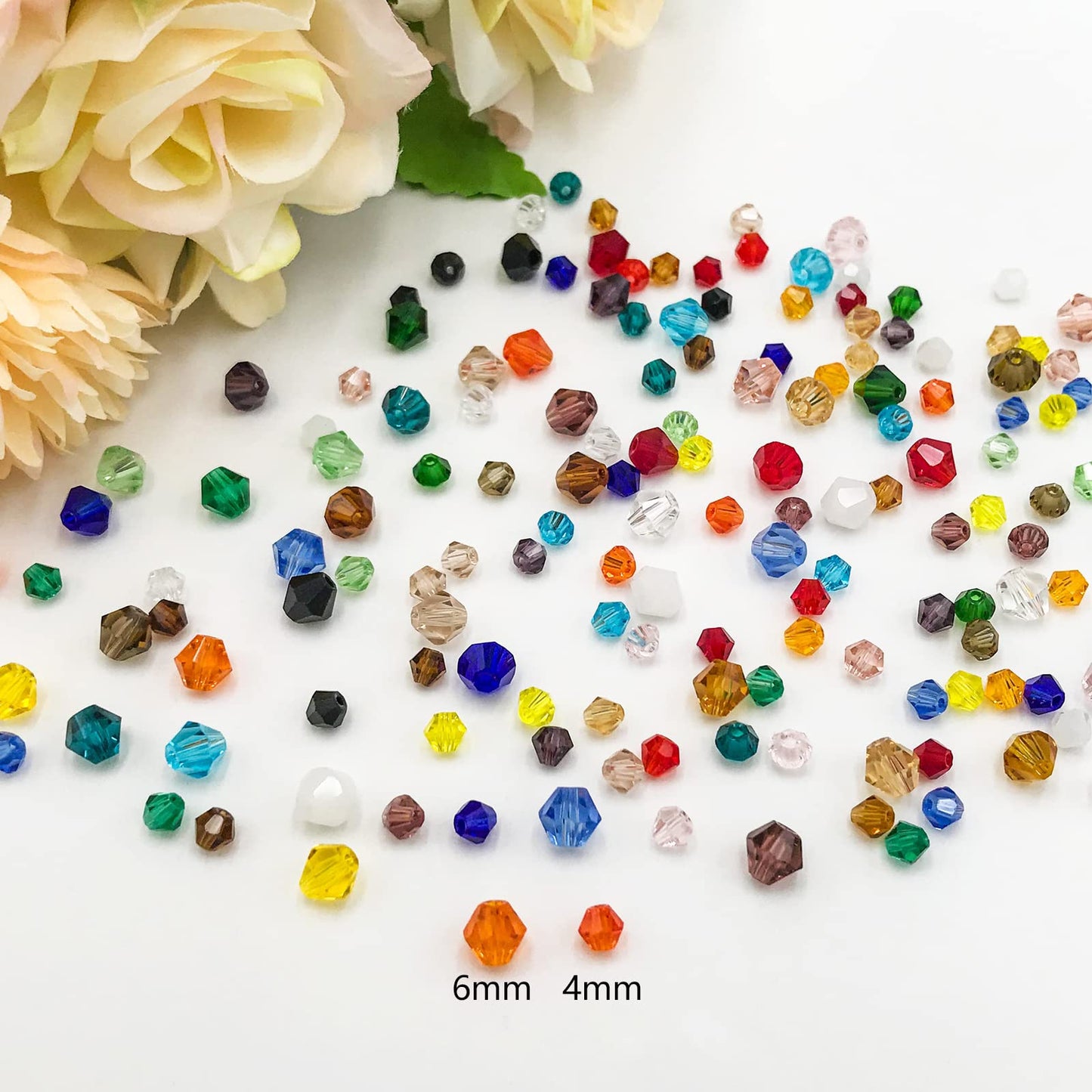 JEBBO 2880pcs 4mm Bicone Crystal Beads, Bulk Small Faceted Bicone Glass Beads for Jewelry Making DIY Craft Bracelet Necklace Earring with Container Box (24 Rainbow Colors)