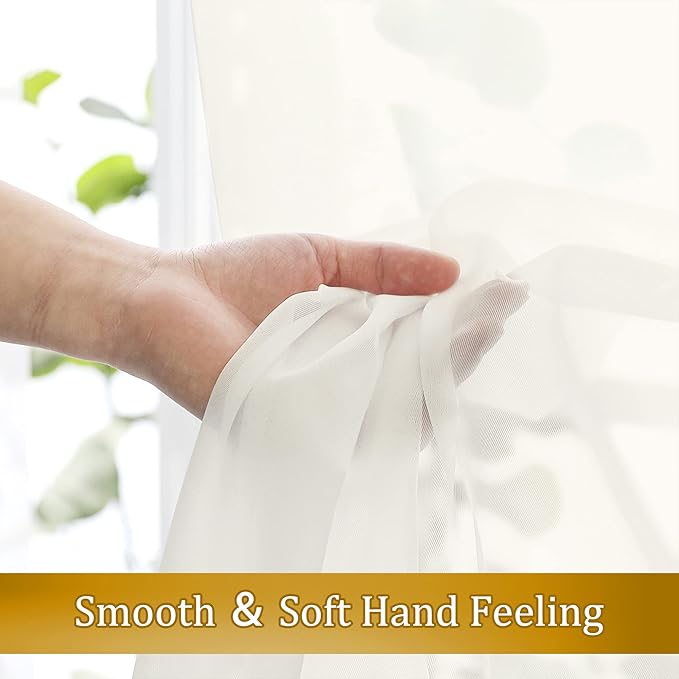 Aiyufneg Ivory Window Valances Sheer Curtains, Modern Top Dual Rod Pocket Light Filtering Voile Drapes for Small Window Kitchen Cafe Sheer Curtains 2 Panels, 40W x 14L Inch