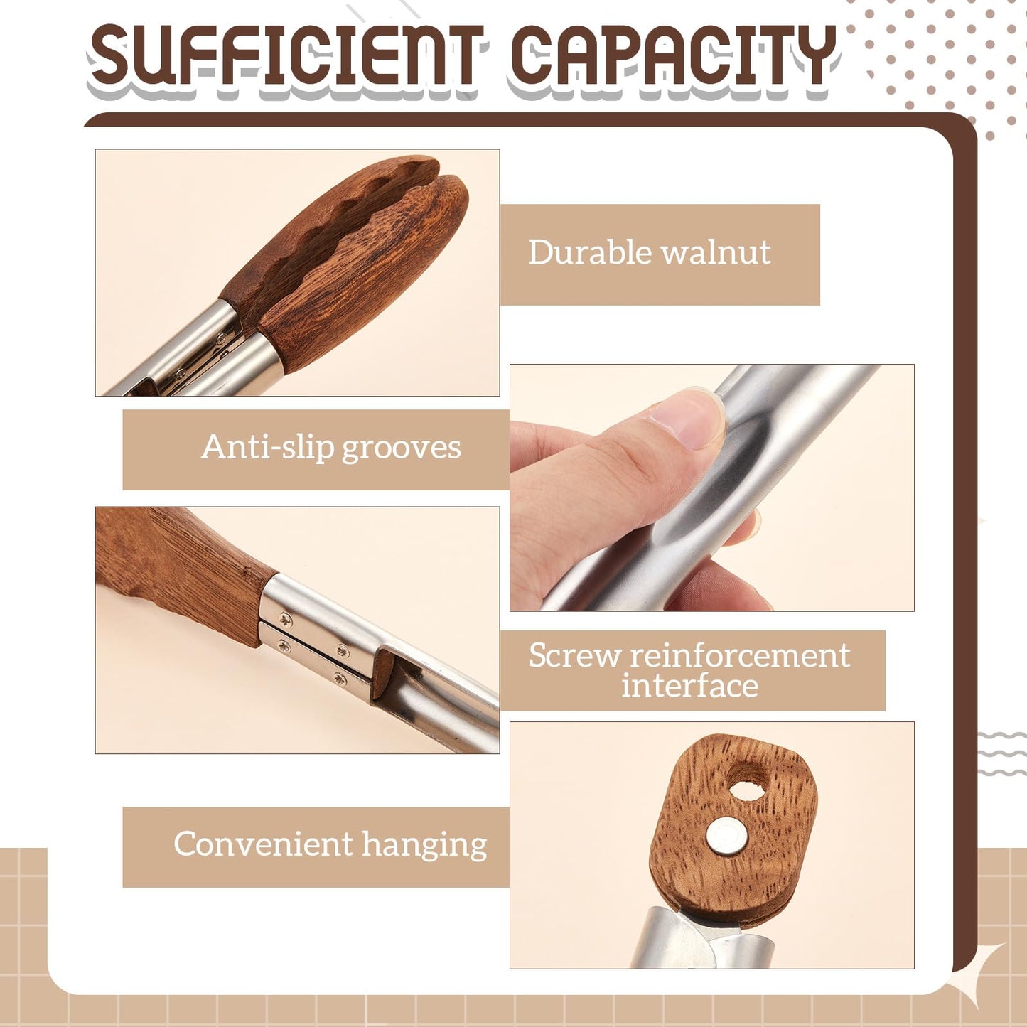 Honeydak 3 Pcs Wooden Tongs for Cooking 7" 9" 12" Wood Tip Serving Tongs with Locking for BBQ Salad Cooking and Grilling, Includes Anti-slip Handle with Hanging Hole