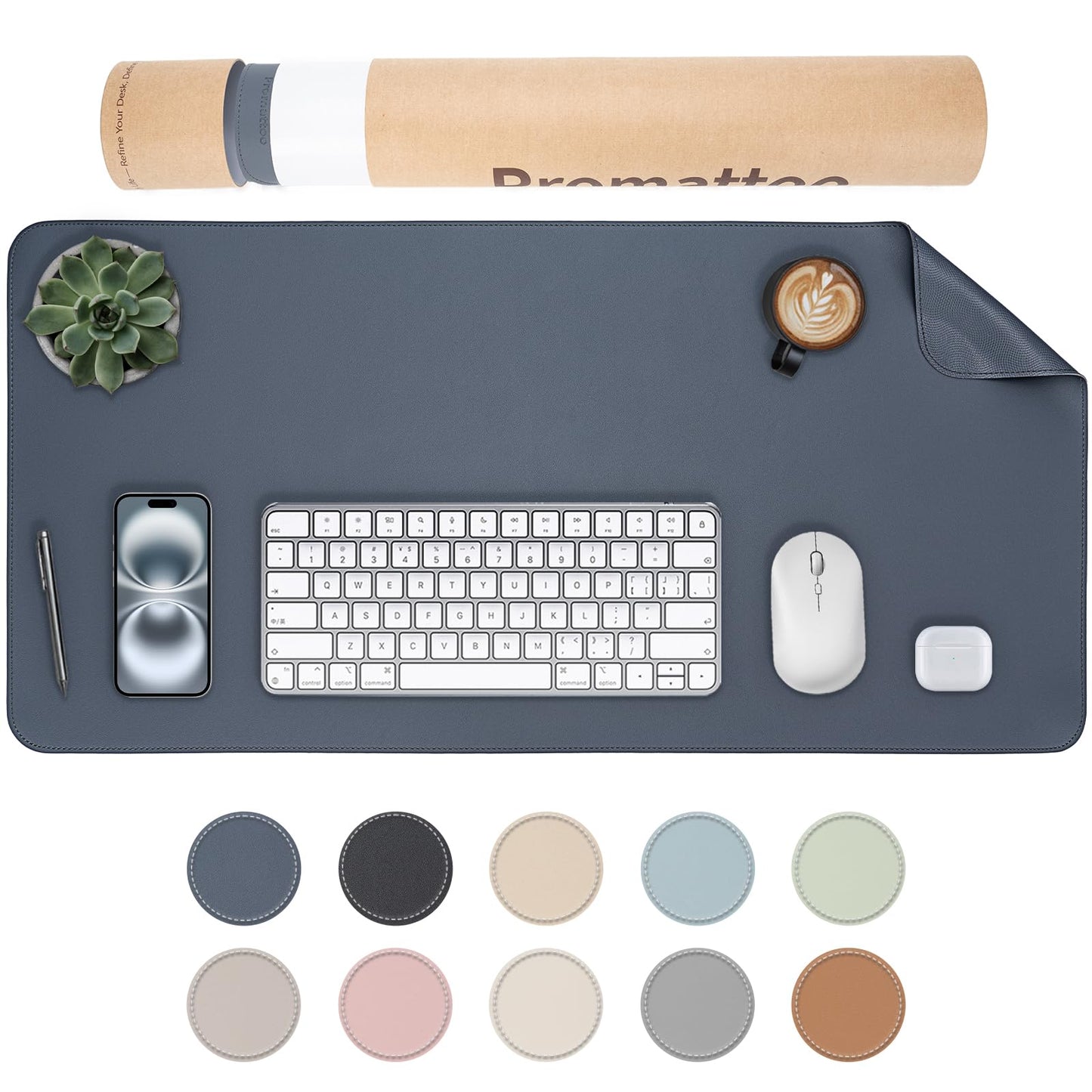 PROMATTOO Oversized Non-Slip Desk Pad Protector with Premium Gift Box – Vegan Leather Waterproof Laptop Mat for Keyboard & Mouse, Grips Desk Firmly – Large Office Pad– Dusk Navy