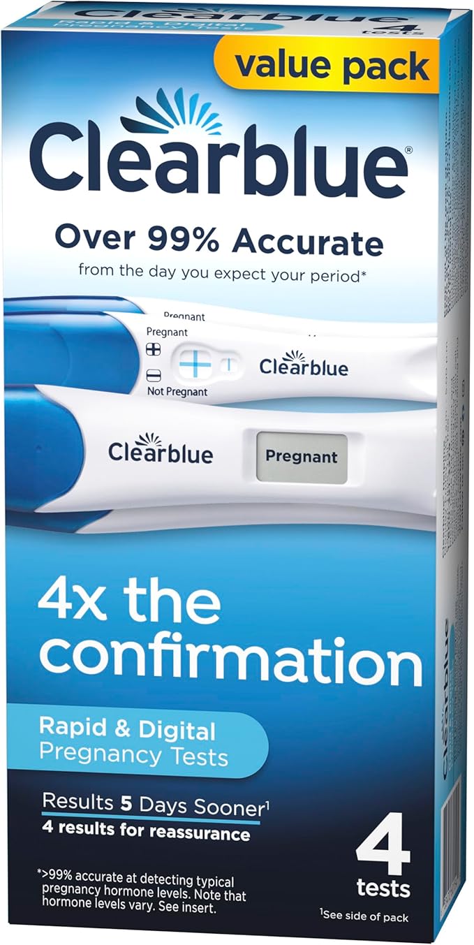 Clearblue Pregnancy Test Combo Pack, 4ct - Digital with Smart Countdown & Rapid Detection - Value Pack