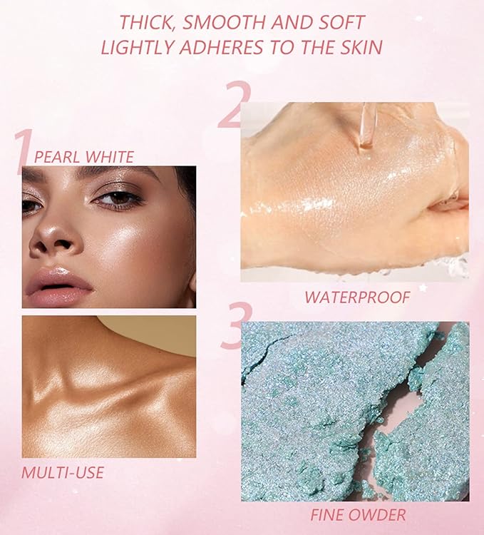 MAEPEOR Face Highlighter Palette 8 Colors Shimmer Glitter Pearl Highlighter Powder Sparkly Diamond Highlighting Palette for Face Cheek (05 Champagne Powder)