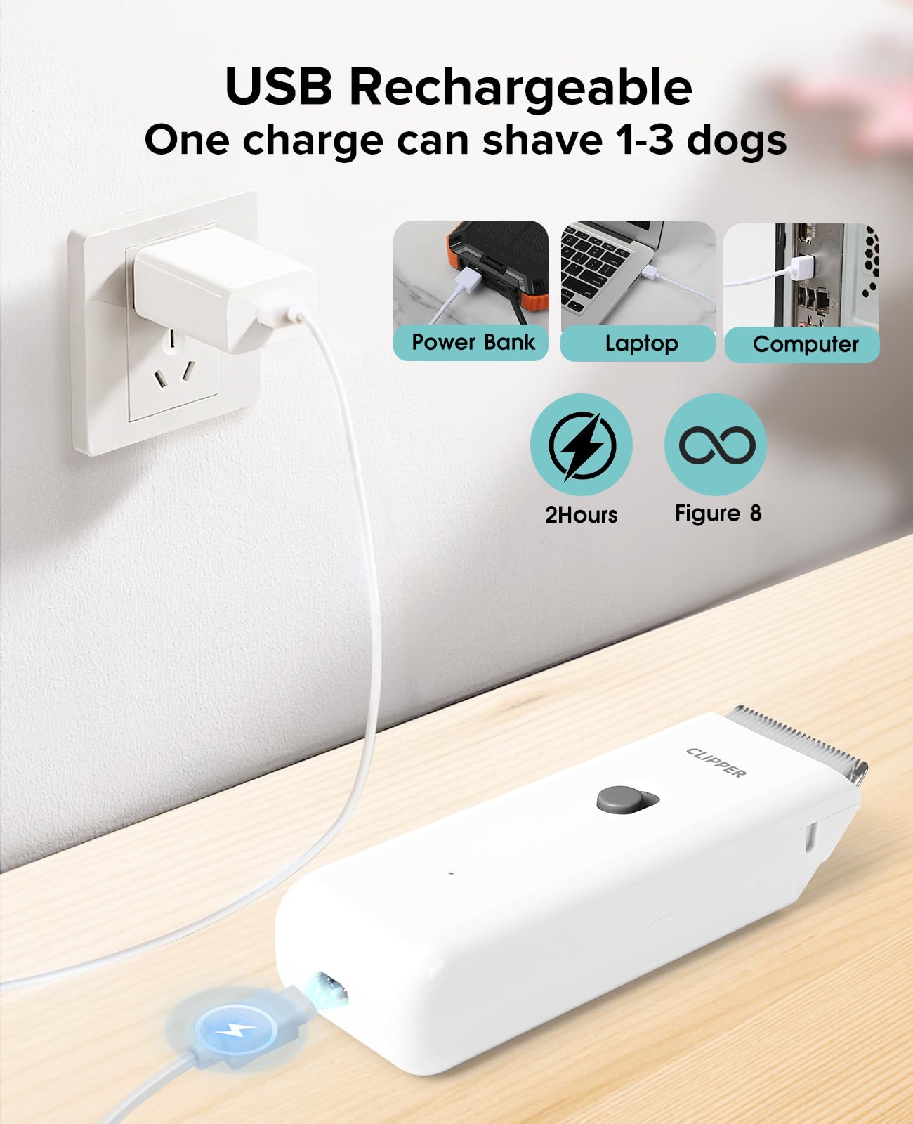 Marvljojo Upgrade Home Professional Dog Grooming Kit Clipper for Matted & Long Hair, Cordless Pet Shaver Low Noise USB Rechargeable for Cats, Small&Medium Dogs, Handy Pet Hair Grooming Trimmer, White