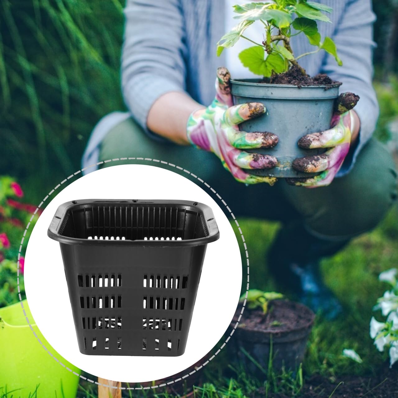 Yardwe Root Control Basin Square Net Pot 5.38 Inch Thickened Plastic Hydroponic Plant Basket for Root Growth and Water Cultivation
