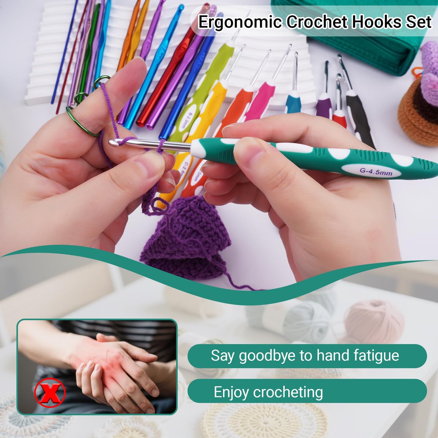 Hobekoee 23 Sizes Crochet Hooks Set with Case,2mm-10mm Ergonomic Crochet Needles for Arthritic Hands,Complete Crochet Kit for Beginners and Experiencer