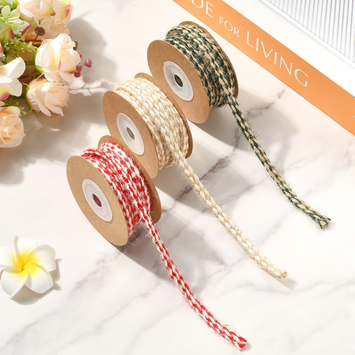 Gythara 5 Yards/4.57M Braided Jute Twine, Boho Christmas String Rope, for Wedding Party DIY Handmade Craft Bouquets Present Wrapping, 3 Rolls 3 Colors