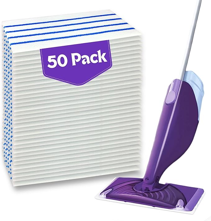 50 PCS Mopping Pad Refill for Wet Jet Mop,Multi-Surface Semi-Disposable Mop Pad Compatible with Swiffer Wetjet & All 10-11'',Thickned and Absorbent Wet Pads Refill