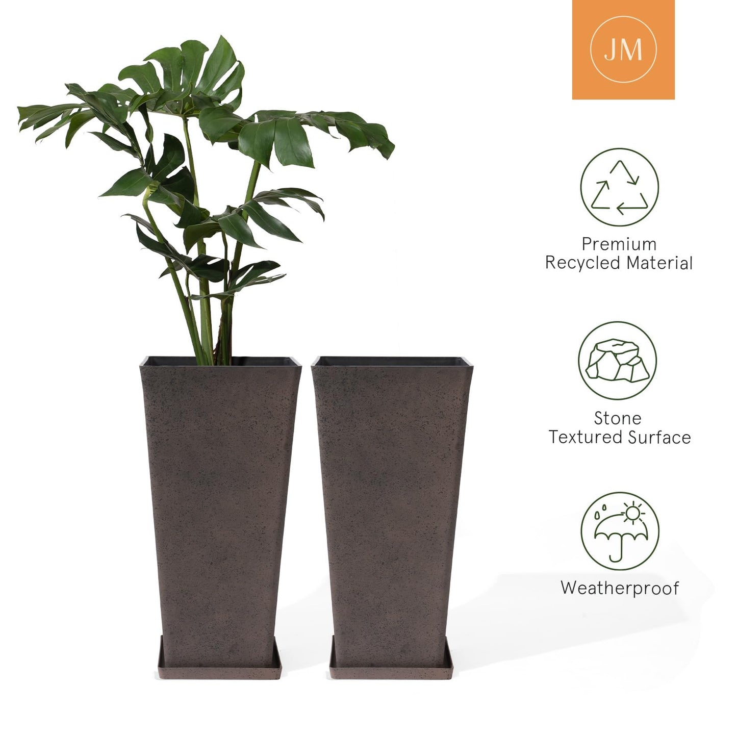 LA JOLIE MUSE 30 inch Tall Planters Set of 2, Indoor/Outdoor Rectangular Large V Shaped Taper Planters for Front Door