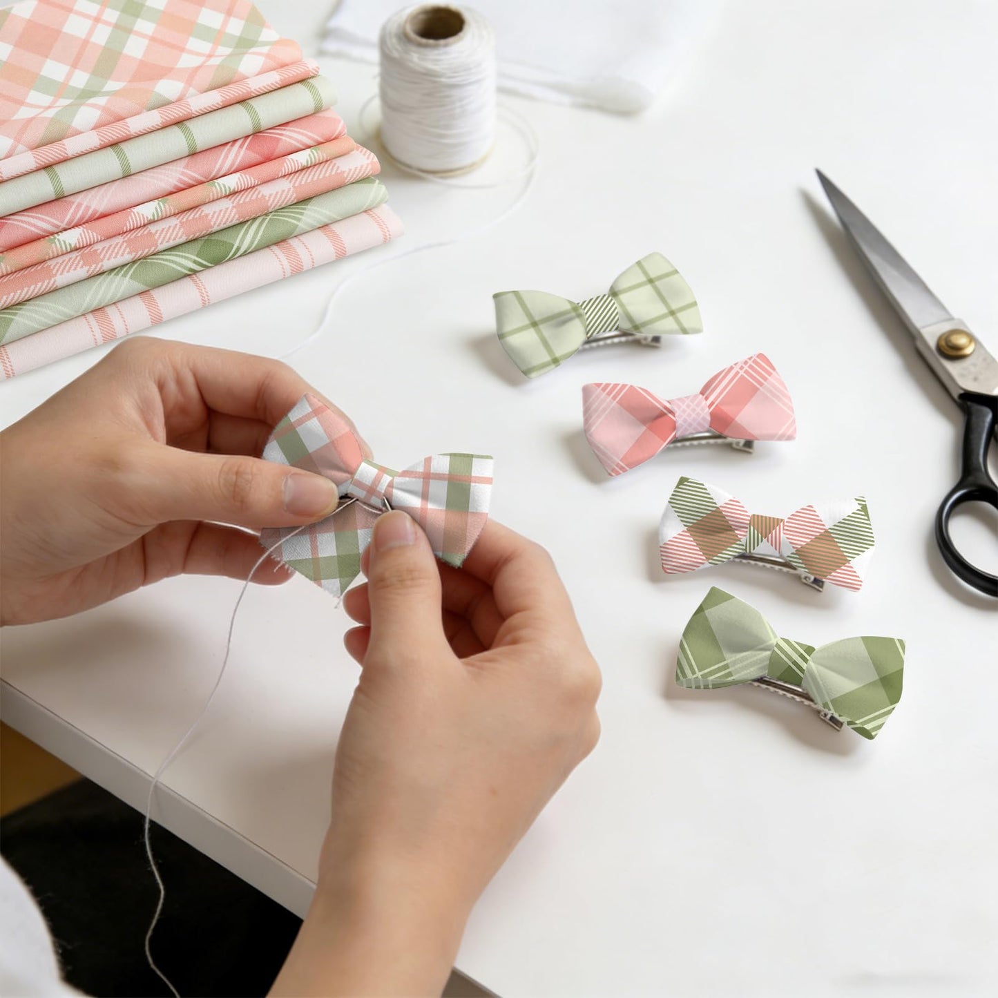 JarThenaAMCS 36Pcs Summer Buffalo Plaid Fabric Squares Cotton Fabric Bundles Small Pastel Pink Green Plaid Sewing Fabrics for DIY Craft Party Decor, 10 x 10 Inch
