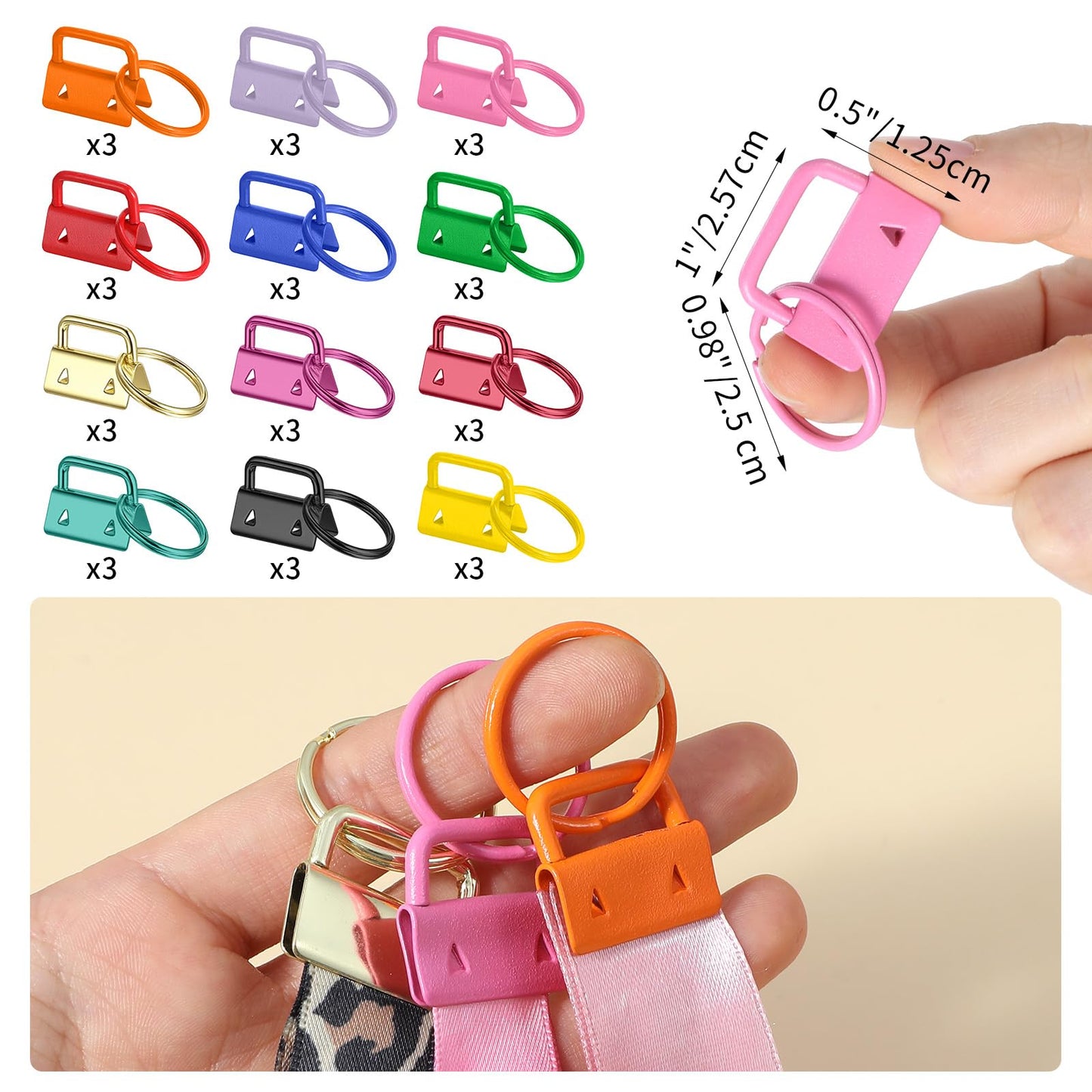 36 Pcs 1 Inch Key Fob Hardware Set with 1 Pcs Key Fob Pliers - 12 Colors Wristlet Hardware & Keychain Clamp Kit for DIY Wristlet Keychain and Lanyard Making Supplies