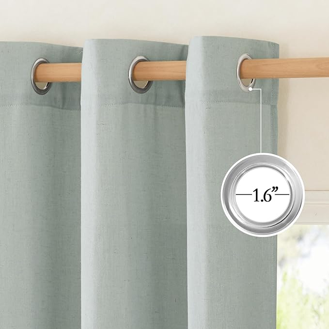 NICETOWN Linen Curtains 96 inches Long for Living Room, Grommet Semi Sheer Drapes Linen Weave Window Treatments Privacy Added with Light Filtering for Bedroom, Sage Green, W34 x L96, 2 Panels