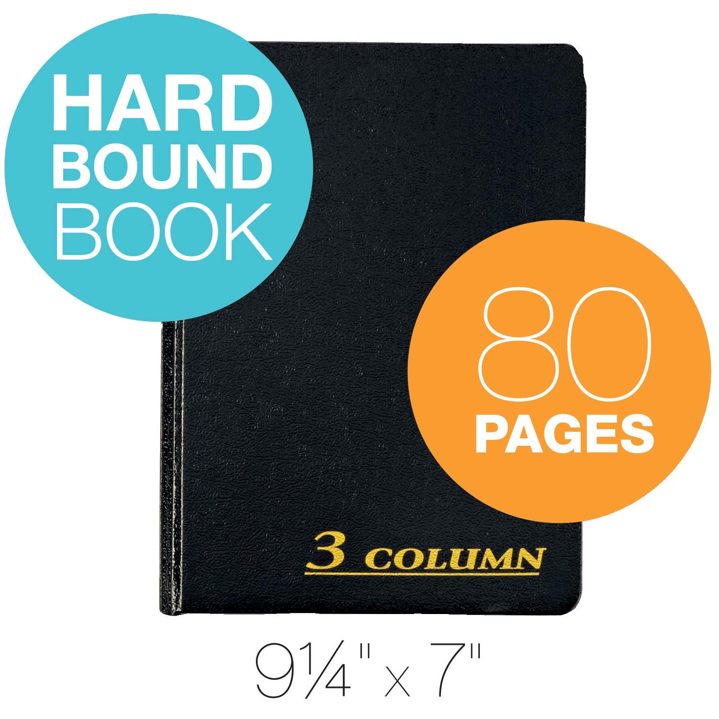 Adams Account Book, 7 x 9.25 Inches, Black, 3-Columns, 80 Pages (ARB8003M)