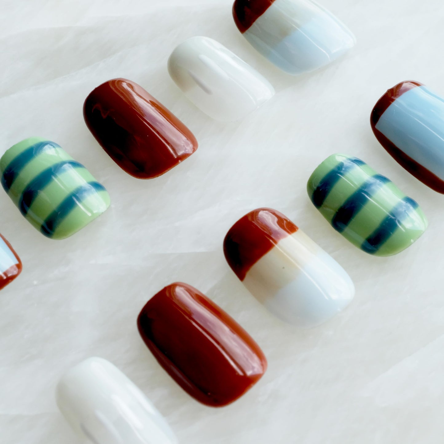 [GLORS] Purely Handmade Press On Nails | Kawaii Fake False Nail Set | Salon Quality Colorful & Cute Summer Designs in Short Square Shape, 10 pieces (XS, SS)