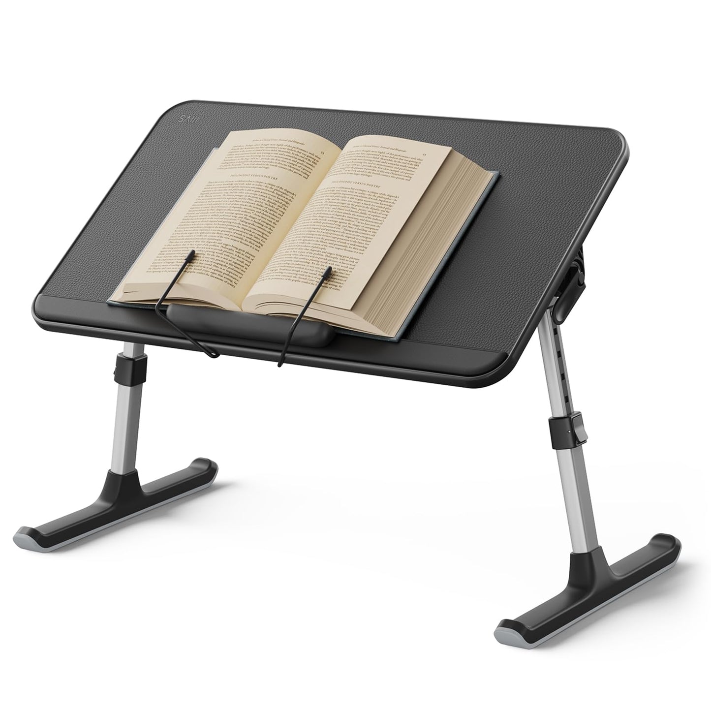 SAIJI Book Stand for Reading Hands Free with Page Paper Clips in Bed,Laptop Desk Table, Portable Lightweight Lap Desk Tray for Writing Eating Breakfast on Couch Sofa Floor (20.5"x11.8",Black)