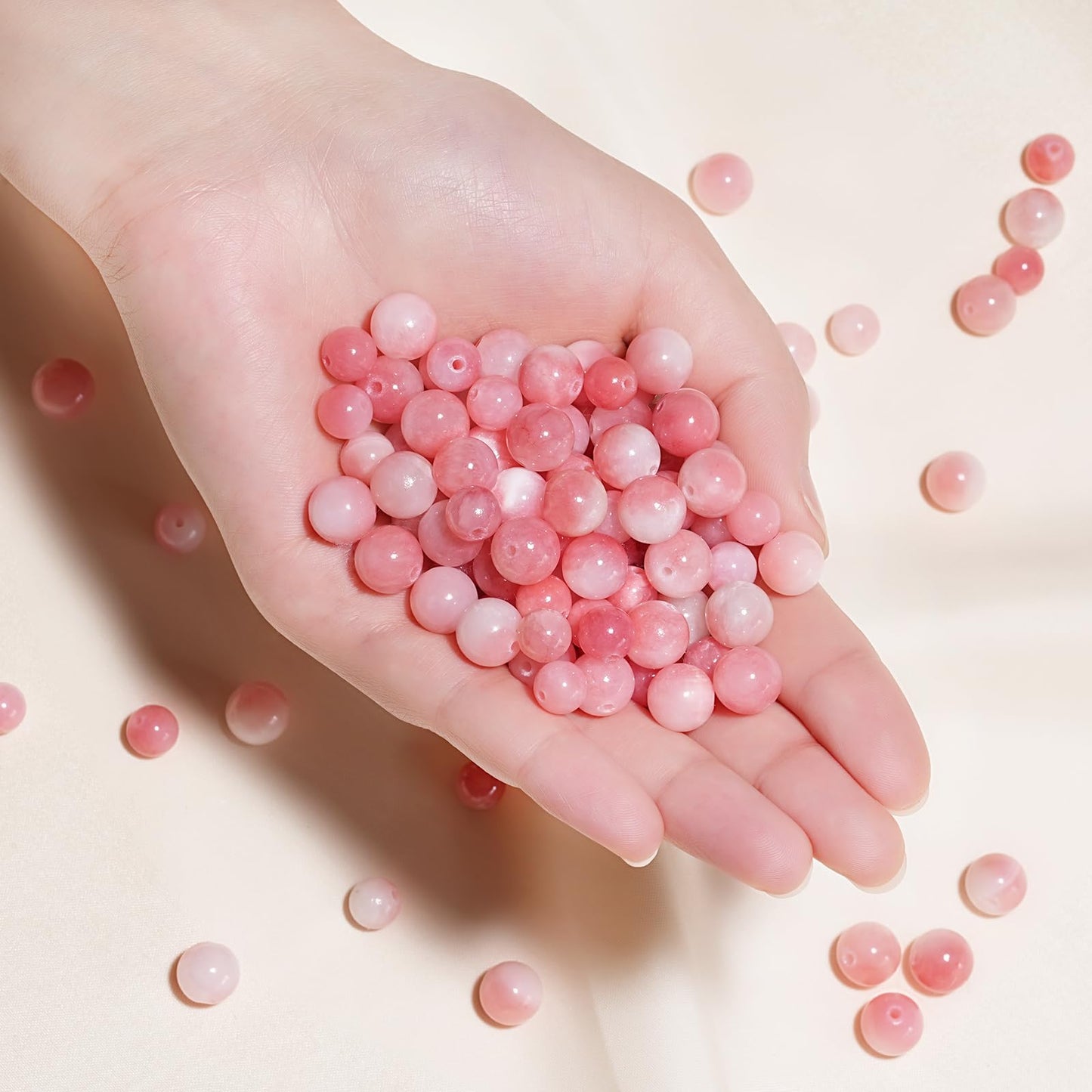 10mm Natural Pink White Jade Gemstone Beads Polished Round Smooth Stone Beads for Bracelets Jewelry Making 15inch Loose Beads