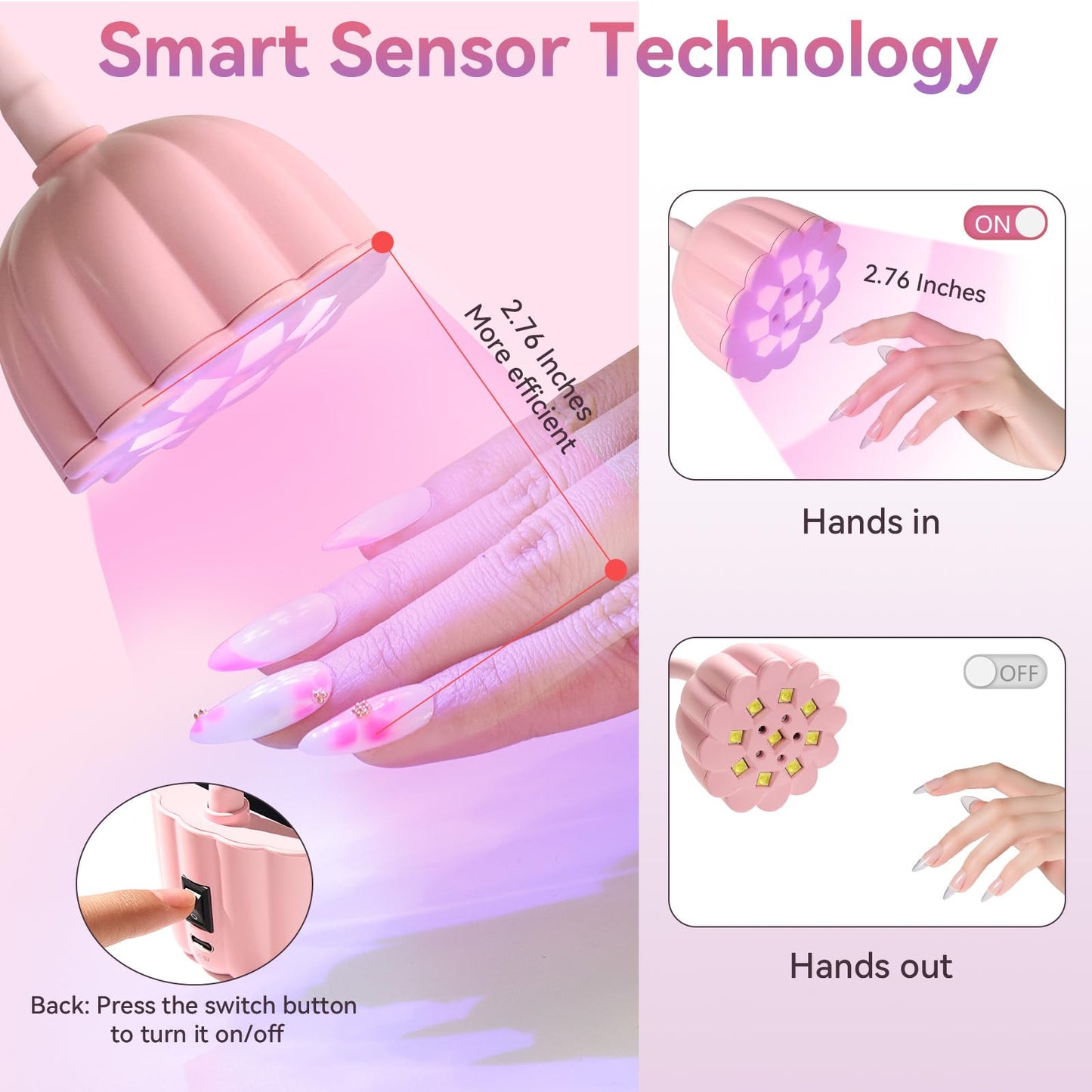 Makartt UV LED Nail Lamp - Gooseneck 58mW/cm² Flash Cure Lamp Rechargeable UV Light for Gel Nails with 4 Times & Auto Sensor USB Cordless Fast Curing Nail Art Design for Salon Home DIY (Pink)