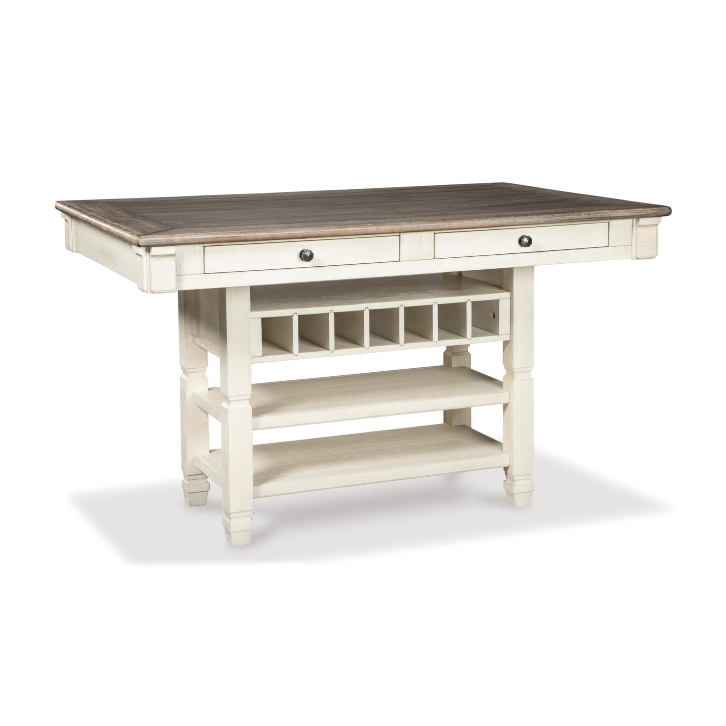 Signature Design by Ashley Bolanburg Rectangular Counter Dining Room Table, 4 Drawers, Seats 6, Storage Rack, Wood, 60" W x 40" D x 36" H, White & Brown