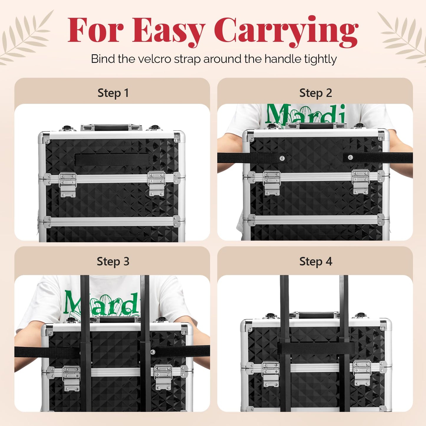 mefeir 4-in-1 Rolling Makeup Train Case Lift Handle,4 Removable Wheels Lockable Keys,Aluminum Cosmetic Trolley Beauty Stylist Artist Organizer Box,Ideal Xmas New Year Gift (Diamond Black)