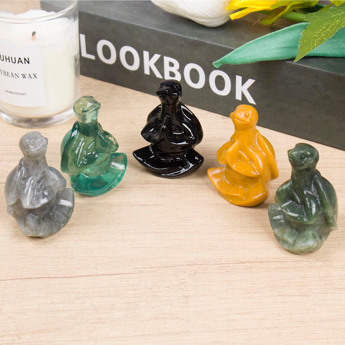 QLRSUXN Obsidian Sea Turtle Meditation Crystal Yoga Sculpture,Hand Carved Healing Figurine Spiritual Decor Chakra Balancing Gift,Zen Statue for Home Office Decorations