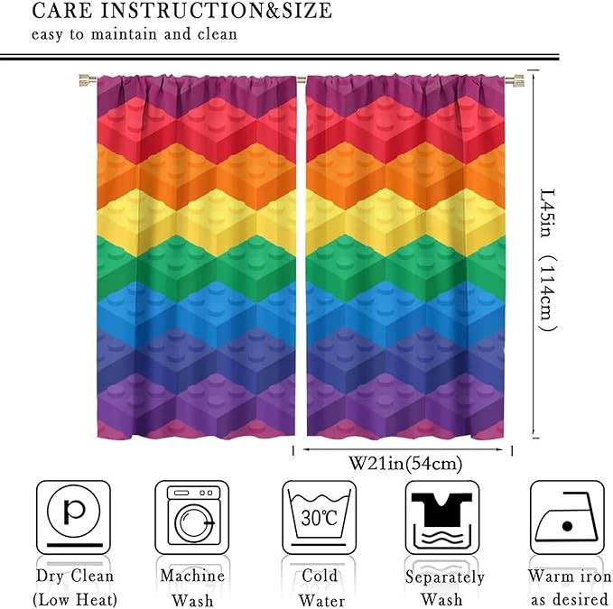 Colorful Building Blocks Cartoon Toy Printed Curtains, Bedroom, Living Room, Architecture, Curtains, Fun Brick 3D Design Curtains, Children's Living Room, Window Treatment Panels 2 Panels 42x45in