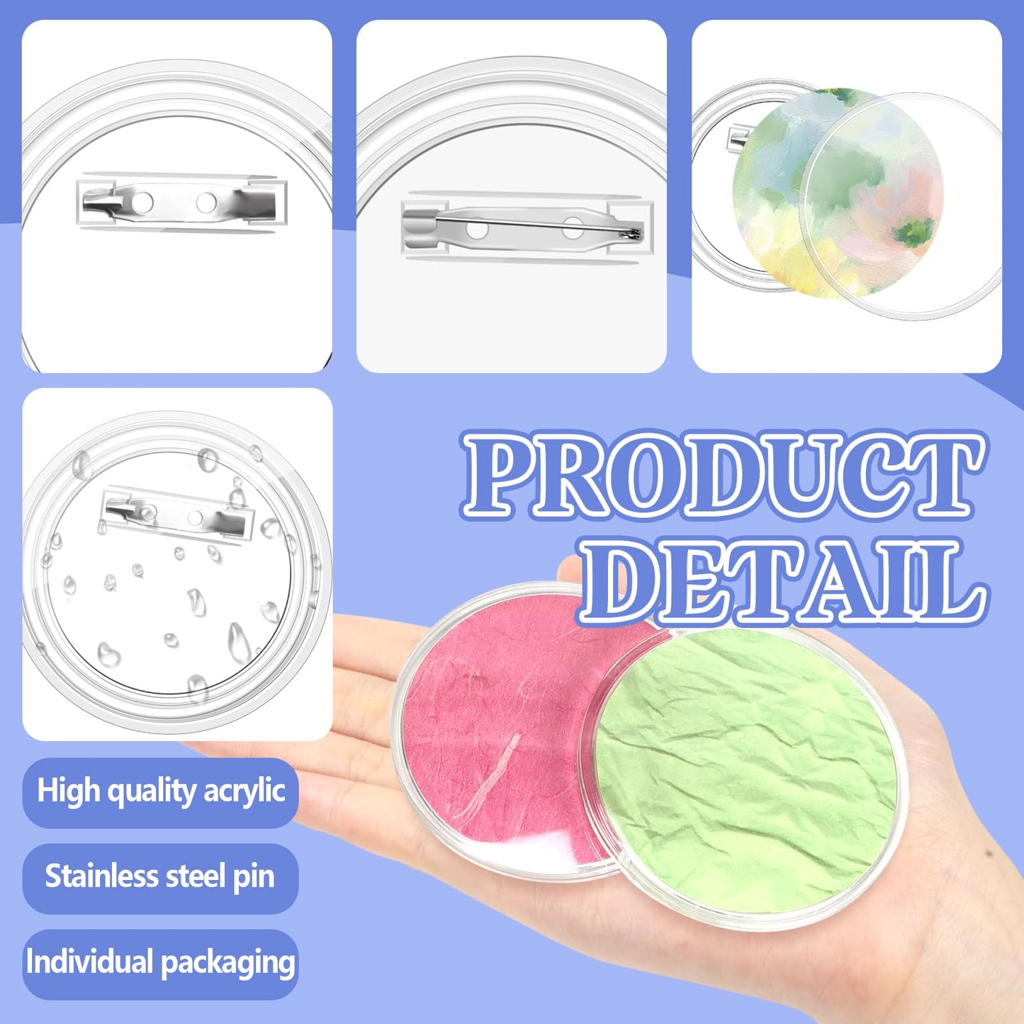 Bignc 3 Inch Clear Acrylic Button Pins - 20 Pack DIY Custom Design Buttons,Pin Backs & Blanks for Sublimation, Crafts,Photo Badges for DIY Gifts & School Projects,Teams, Events Badges (3 Inch)