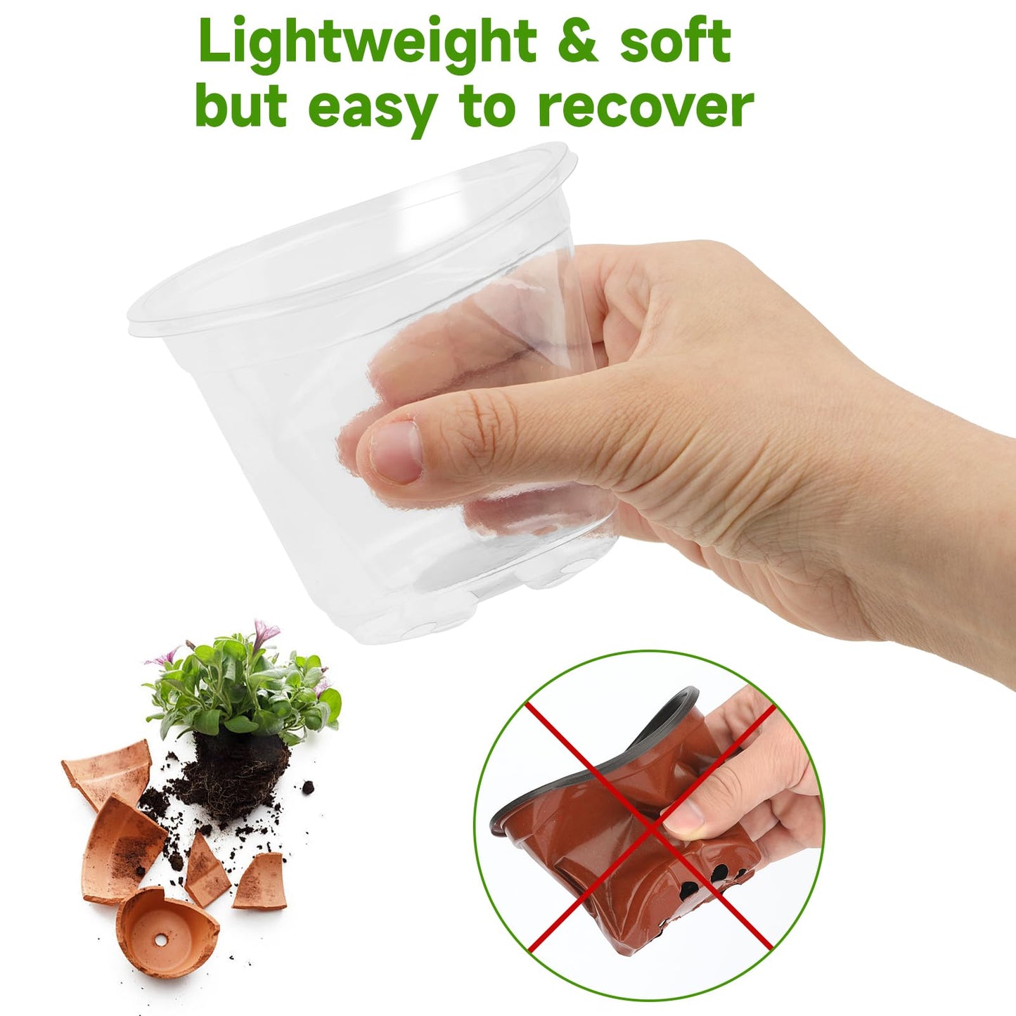 KINGLAKE 4 Inch Clear Plant Nursery Pots with Drainage Hole,36 Pcs Plastic Clear Nursery Pots for Plants,Transparent Planter Nursery Pots for Potting Seed Cutting Succulent Indoor Outdoor Plants