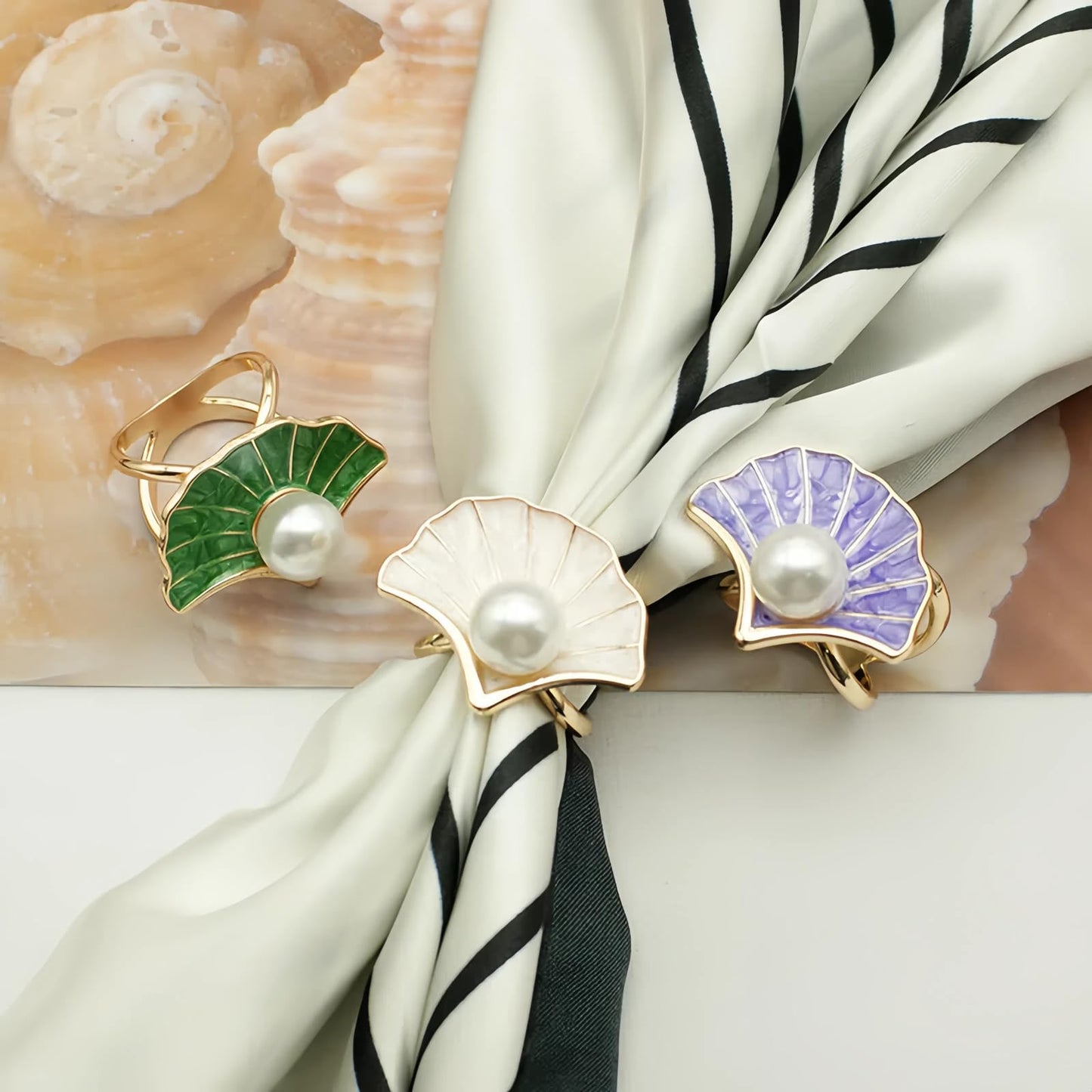 3 PCS Scarf Ring Clip, Women's Multifunctional Scarf Buckle Clasps, White, Purple, Green