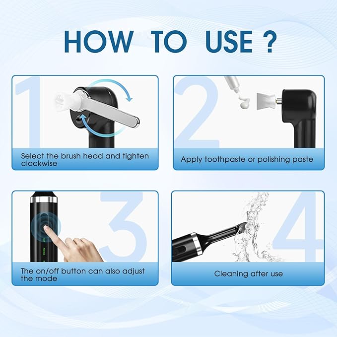 Plaque for Teeth Whitening Tools Electric Tartar Polishing Cleaning Kit with LED Light 5 Speed Modes with 5 Replacement Brush Heads (Black)