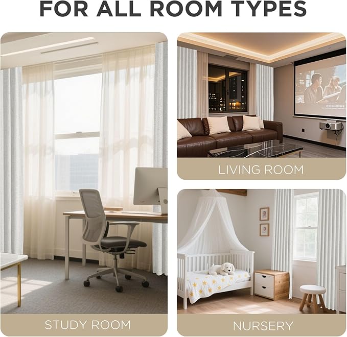 Joydeco Blackout Curtains for Bedroom - 100% Light Blocking 2 Panels Set White Drapes 42" W x 96" L, Thermal Insulated Room Darkening Curtains, Linen Textured for Living Room, Rod Pocket & Back Tabs
