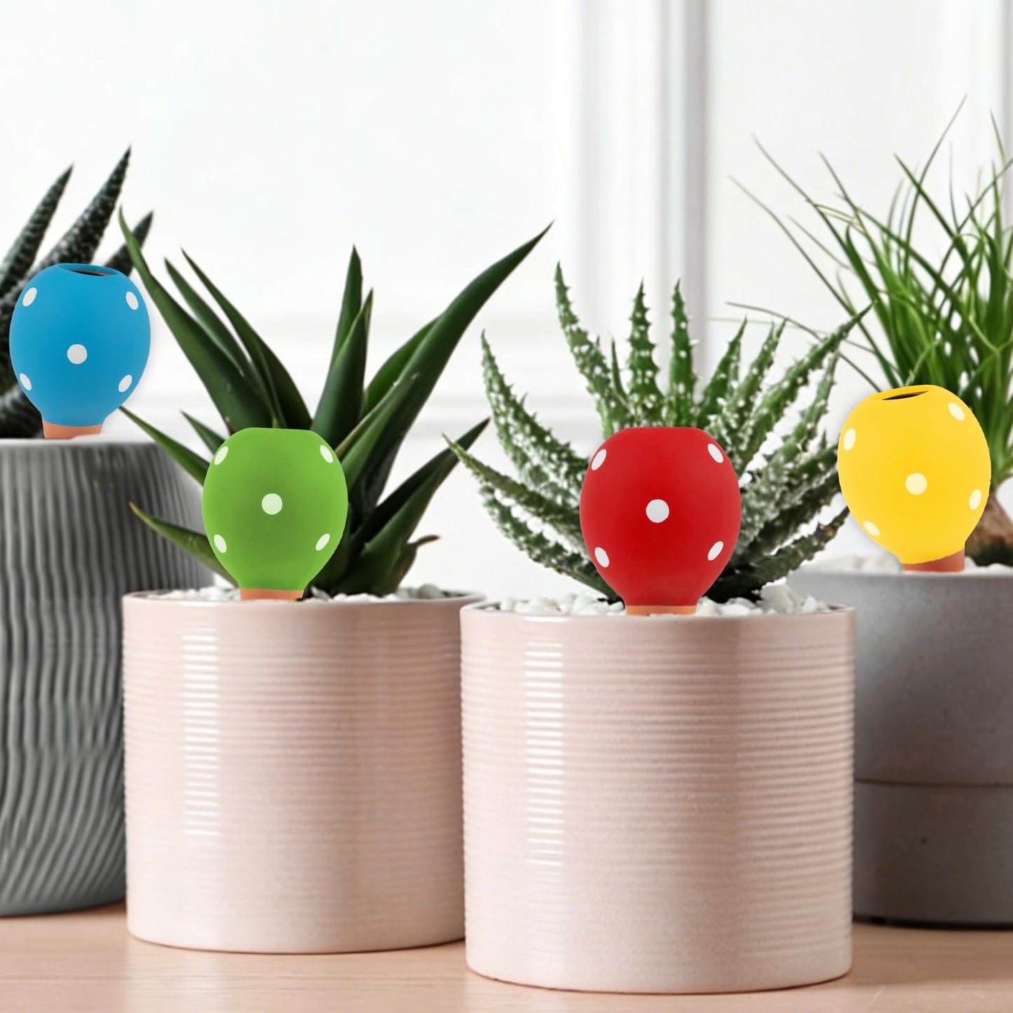 4 Pack Terracotta Watering Spikes, Vacation Self-Watering Planters Devices, Continuous Moisture with Slow Release Watering System Small Ball Shape