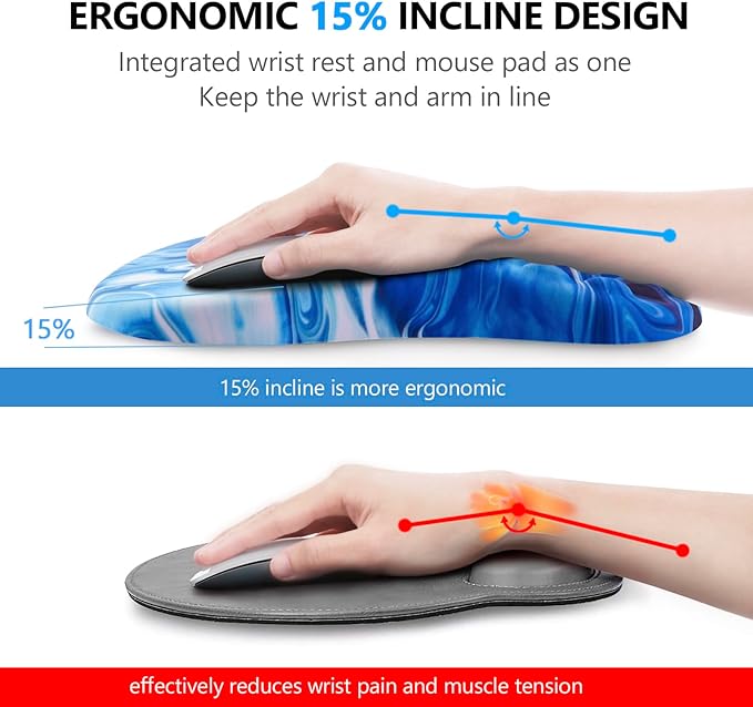 Mouse Pad Wrist Support, Laokiiy 2 in1 Keyboard Wrist Rest+ Ergonomic Mouse Pad, Non-Slip Wrist Rest for Computer Keyboard, Made Easy Typing & Relieve Wrist Pain Ocean Blue