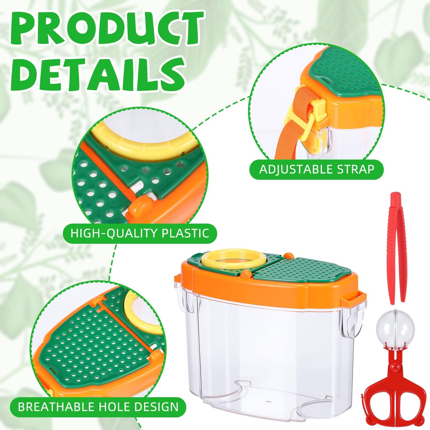 Halloscume 4 Set Bug Catcher for Kids Bug Viewer and Insects Tweezer for Students, Critter Catching Kit Magnifying Insect Cage Container Kit for Kids Outdoor Science Nature Exploration