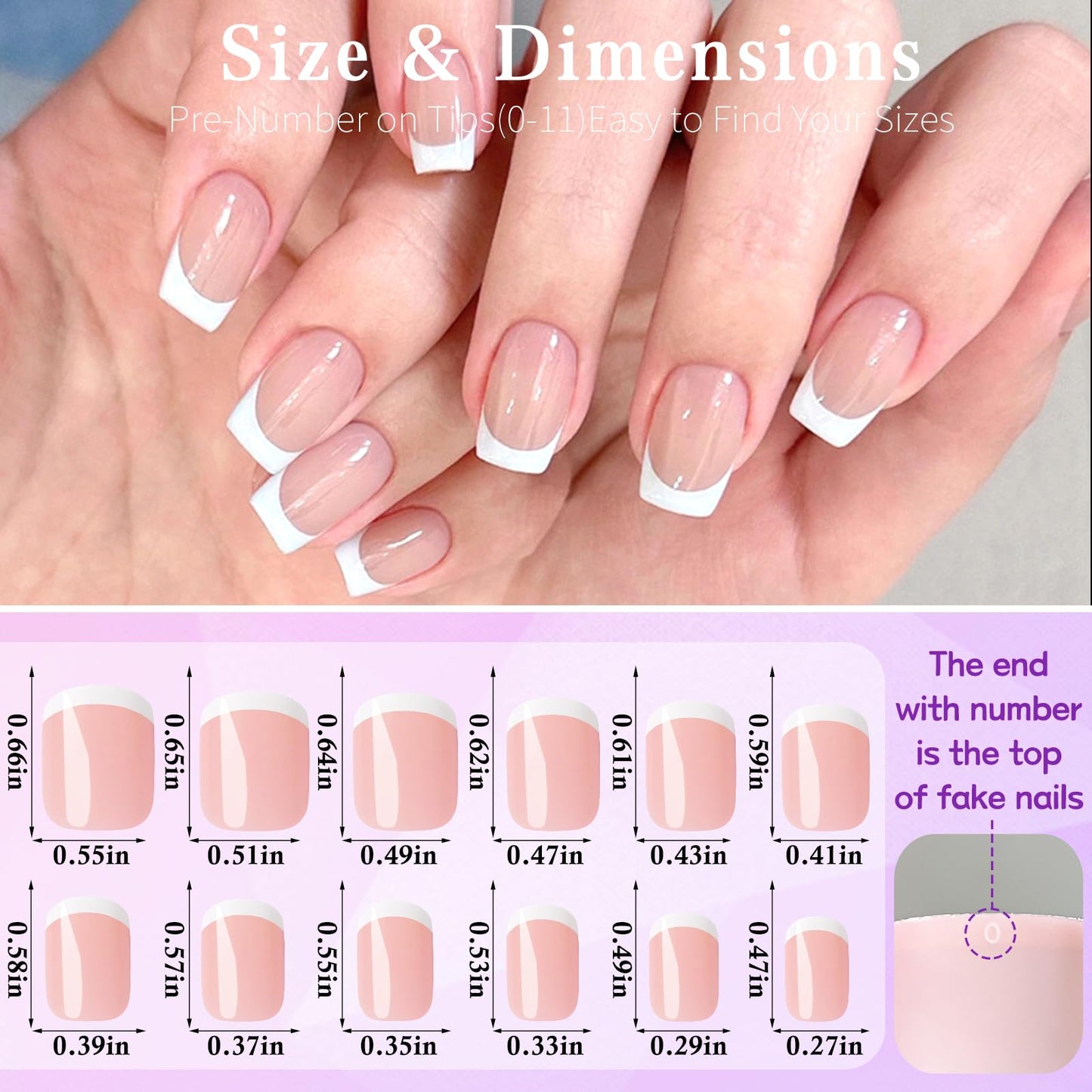 Lifextol 240pc French Tip Press on Nails Short With Glue and Adhesive Tab, False Acrylic Square Tips, Artificial Fingernail Stick-Ons