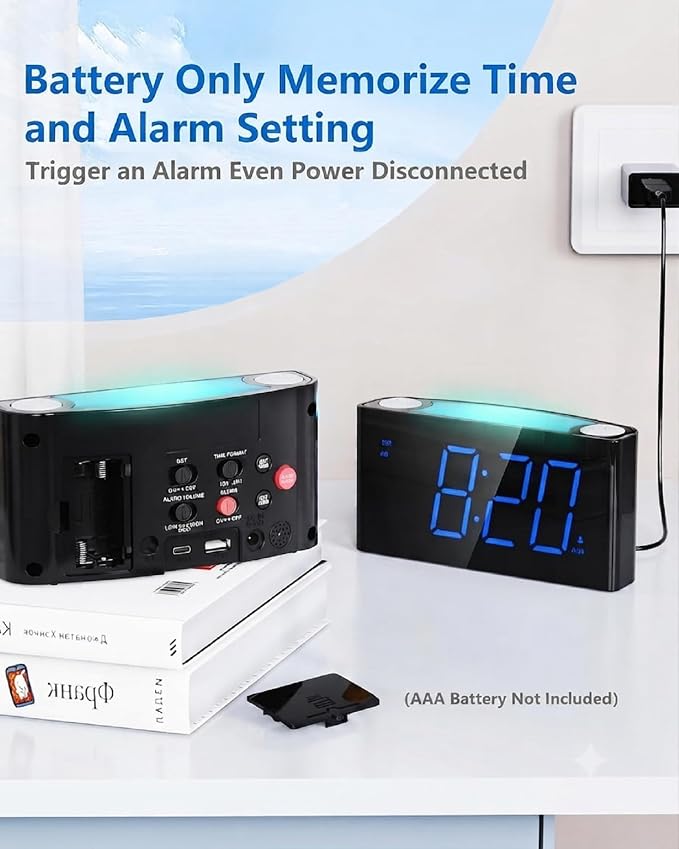Digital Alarm Clock for Bedroom, Large Screen with 7 Color Night Light