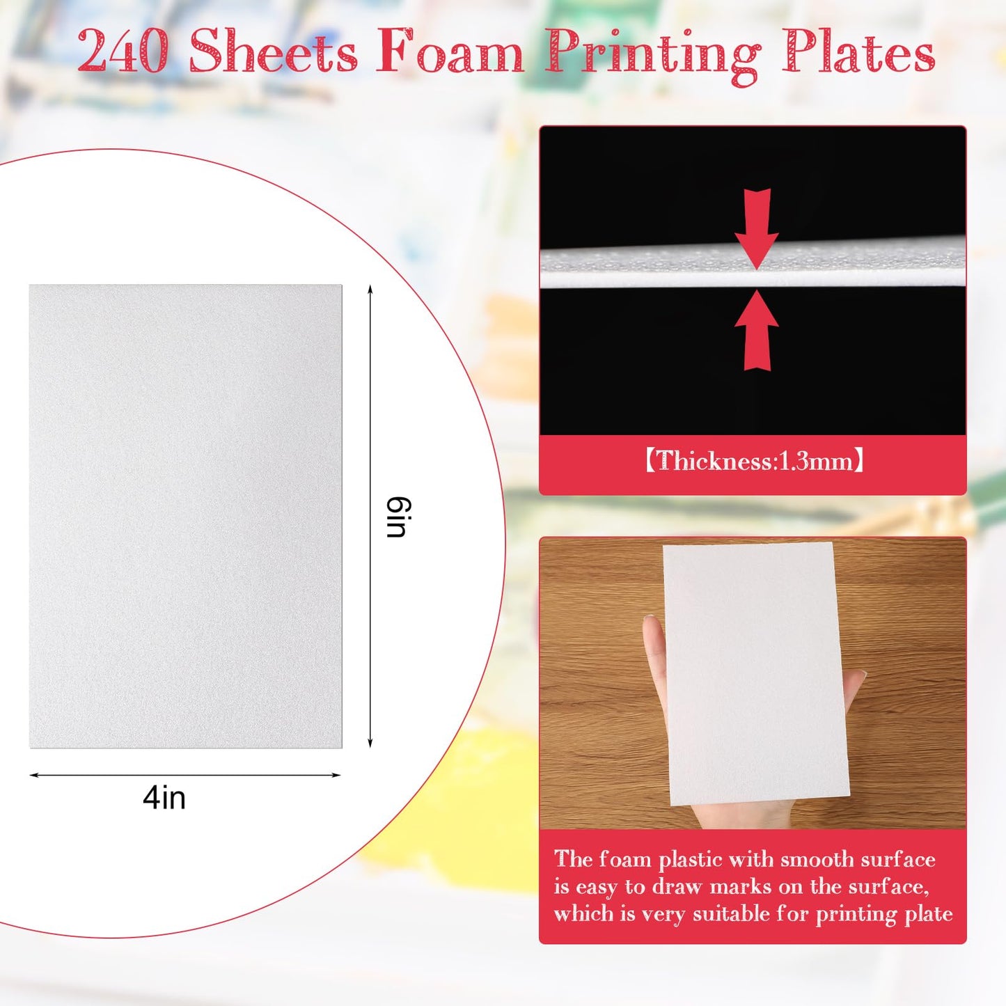 Cholemy 240 Pcs Foam Printing Plates 4 x 6 Inch Crafting White Foam Sheets Board Thick Papers Set for Scrapbooking Card Making DIY Project Crafting Printing Stamp Classroom Supplies
