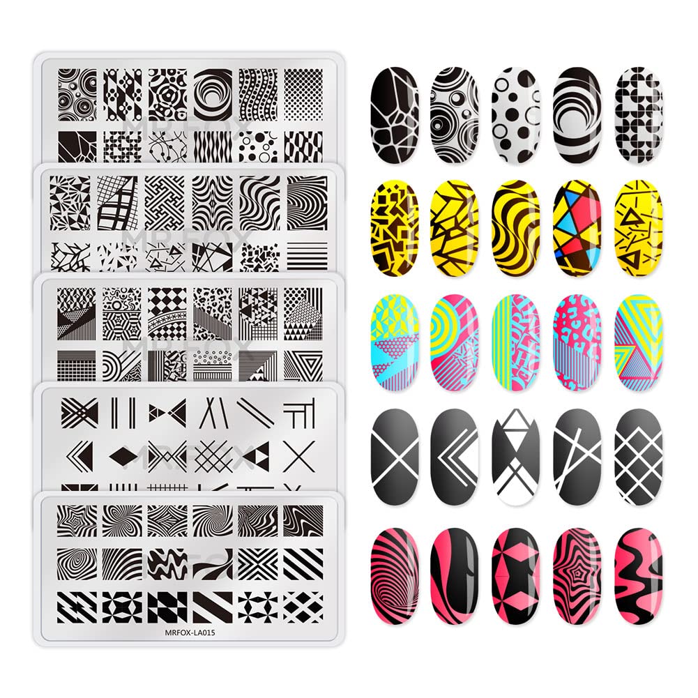 MR.FOX Nail Stamping Plate Set, 5Pcs Nail Art Stamp Kit Templates for Women with Plenty of Images