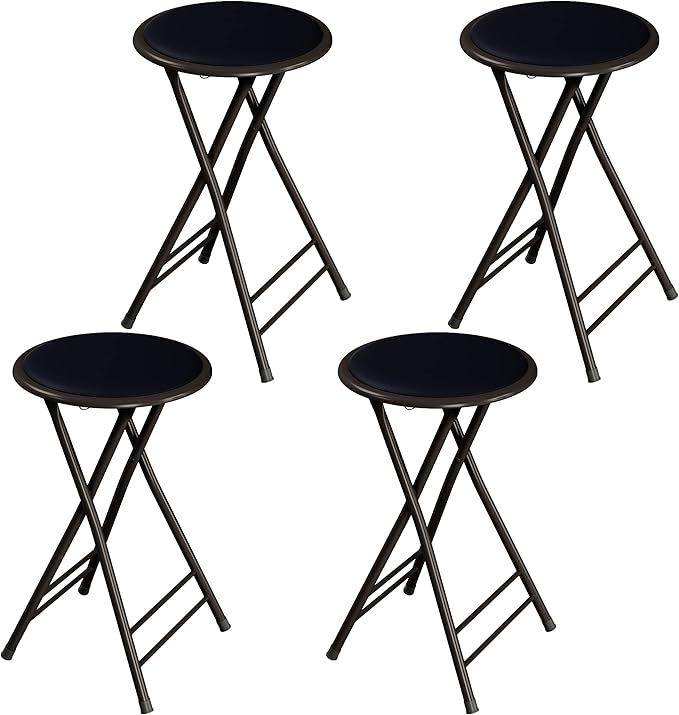 Lavish Home Set of 4 Counter Height Bar Stools – 24-Inch Backless Folding Chairs with 225lb Capacity for Kitchen, Rec Room, or Game Room (Black)