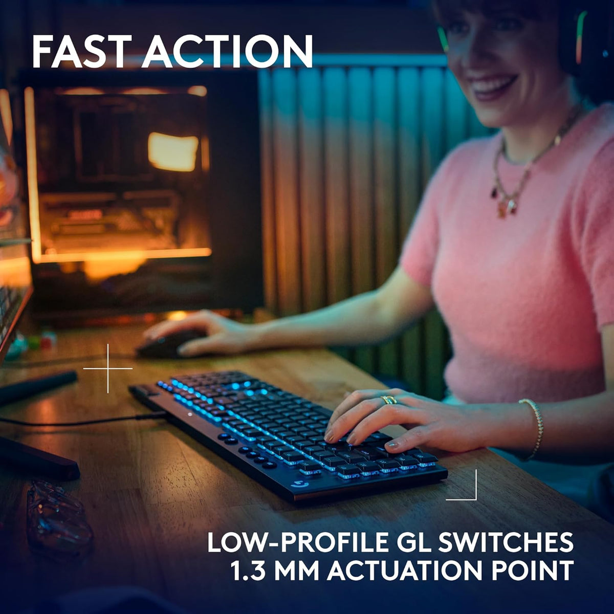 Logitech G915 X Wired Mechanical Gaming Keyboard, Double-Shot PBT Keycaps, Fully Programmable Keys, RGB Backlit Mac/PC Gaming Keyboards, Aluminum Finish, GL Linear Switches, Black