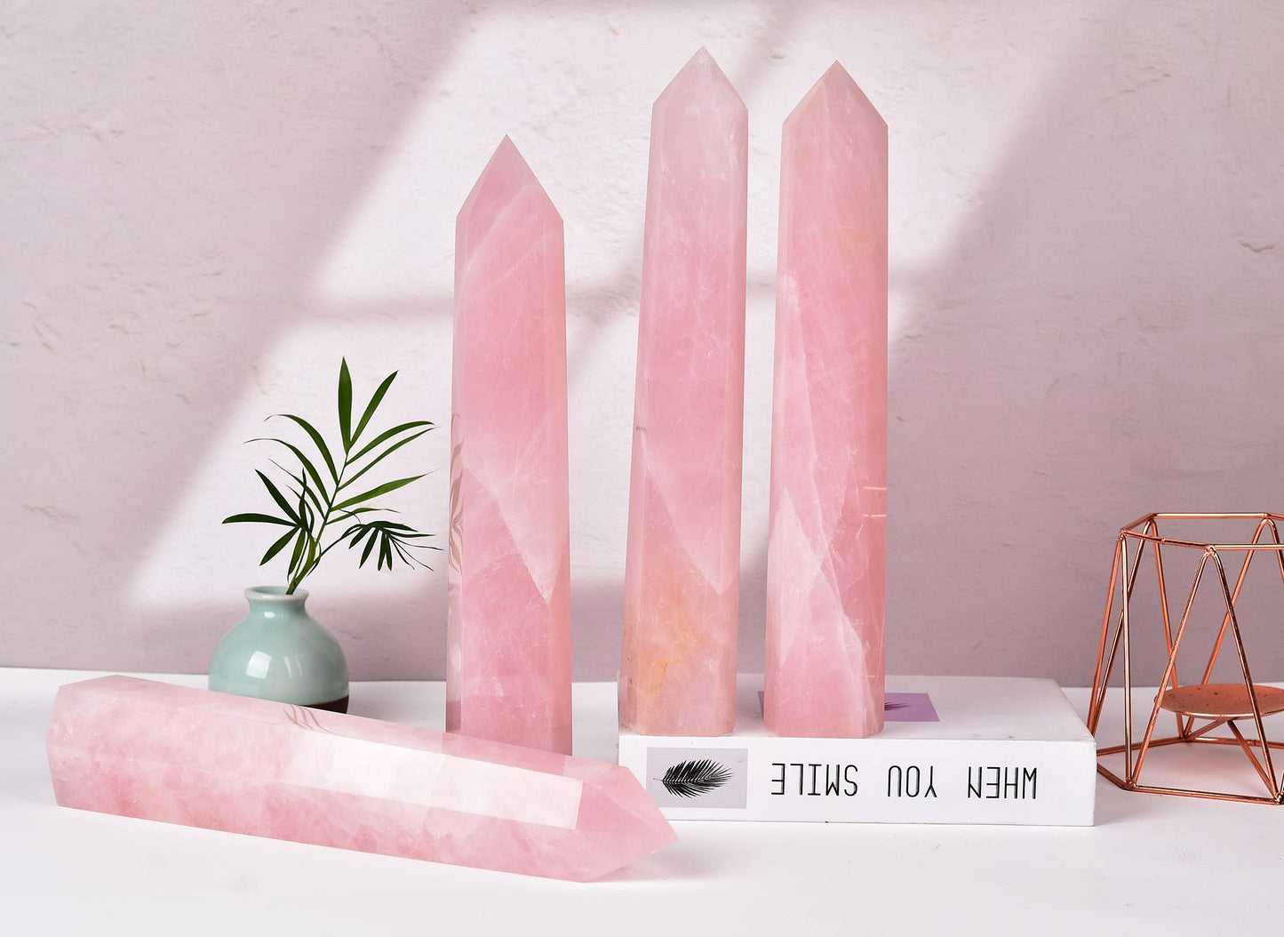 AMOYSTONE Extra Large Healing Crystal Obelisk Tower Rose Quartz Point Wand Crystal Decor Reiki Gifts for Bignners 2.2-2.6 LBS