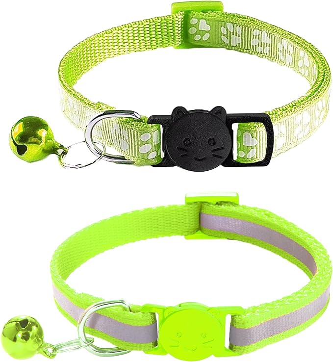 2 Pack Breakaway Cat Collars with Bells, Reflective Design and Claw Print Design, Safety Buckle Kitten Collars Adjustable from 7.5 to 12.5 Inches (Red)