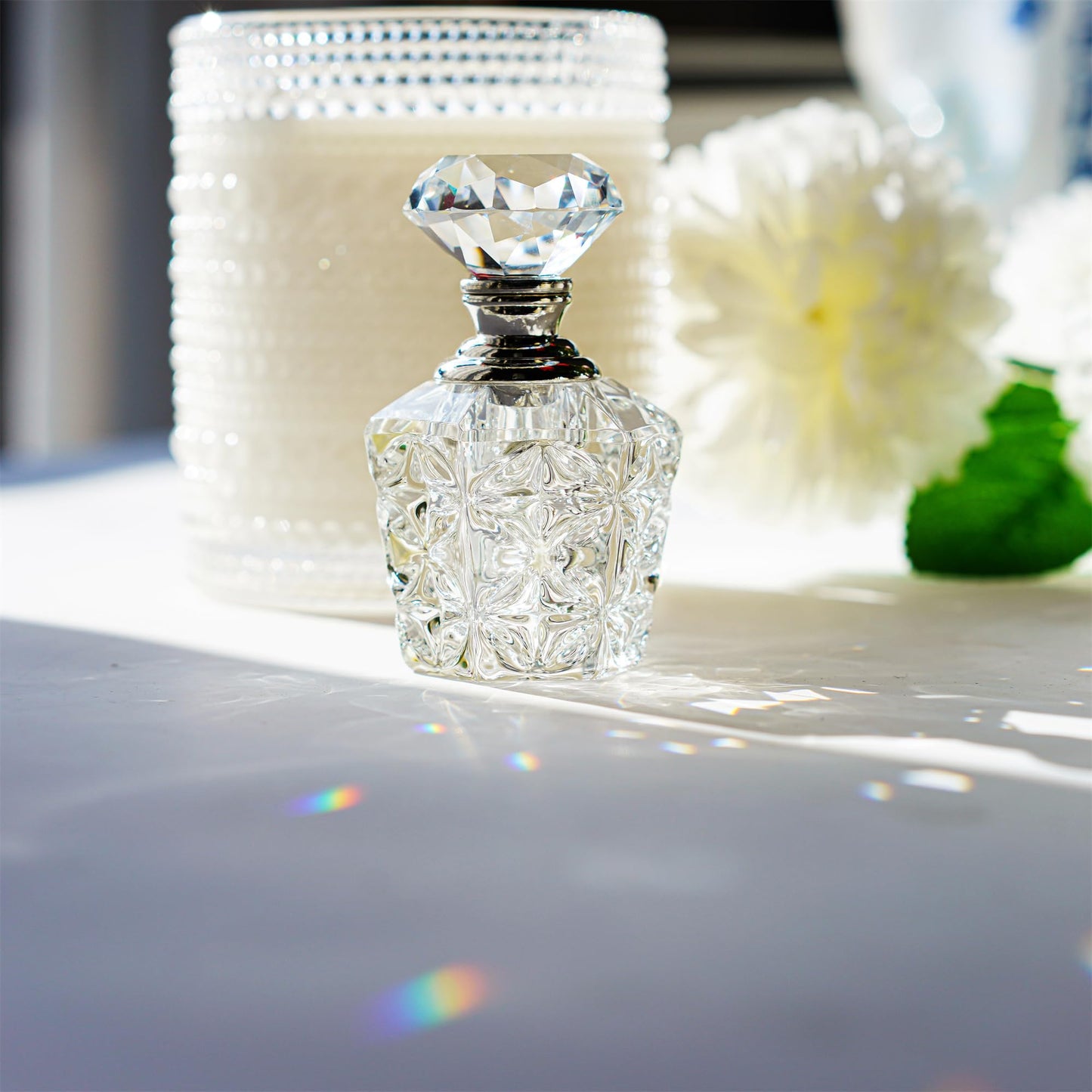 H&D HYALINE & DORA Clear Art Carved Crystal Empty Mini Refillable Perfume Bottle
