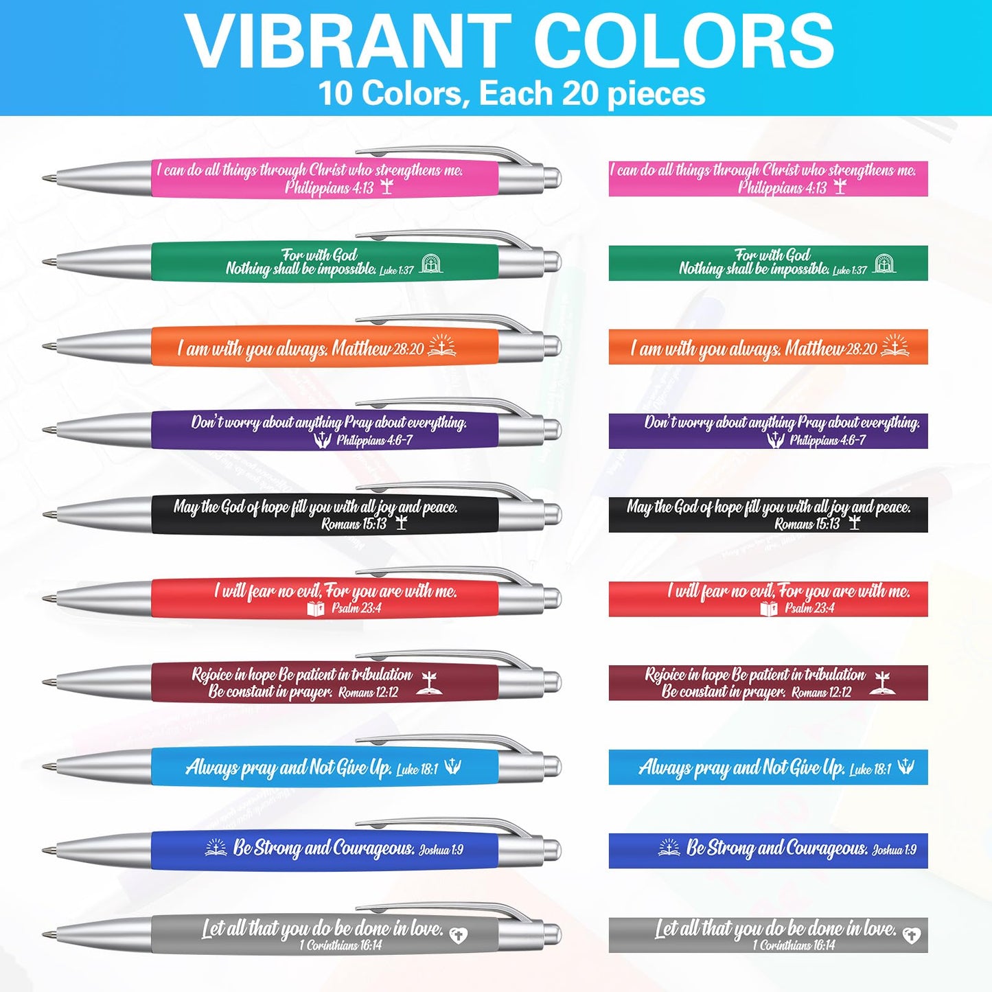 Gueevin 200 Pcs Inspirational Pens Employee Appreciation Gift Black Ballpoint Ink Funny Motivational Thank You Pens Bulk for Office Worker Teacher Women Men(Bible Verse)