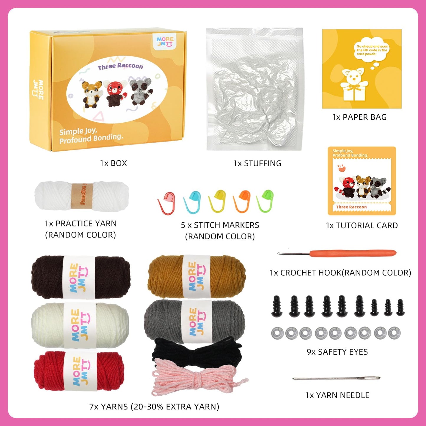 MOREJMTT Crochet Kit for Beginners, Crochet Animal Kits,Crocheting Kit for Starters with Step-by-Step Video Tutorials, Knitting kit (3Pack Forest Animals)