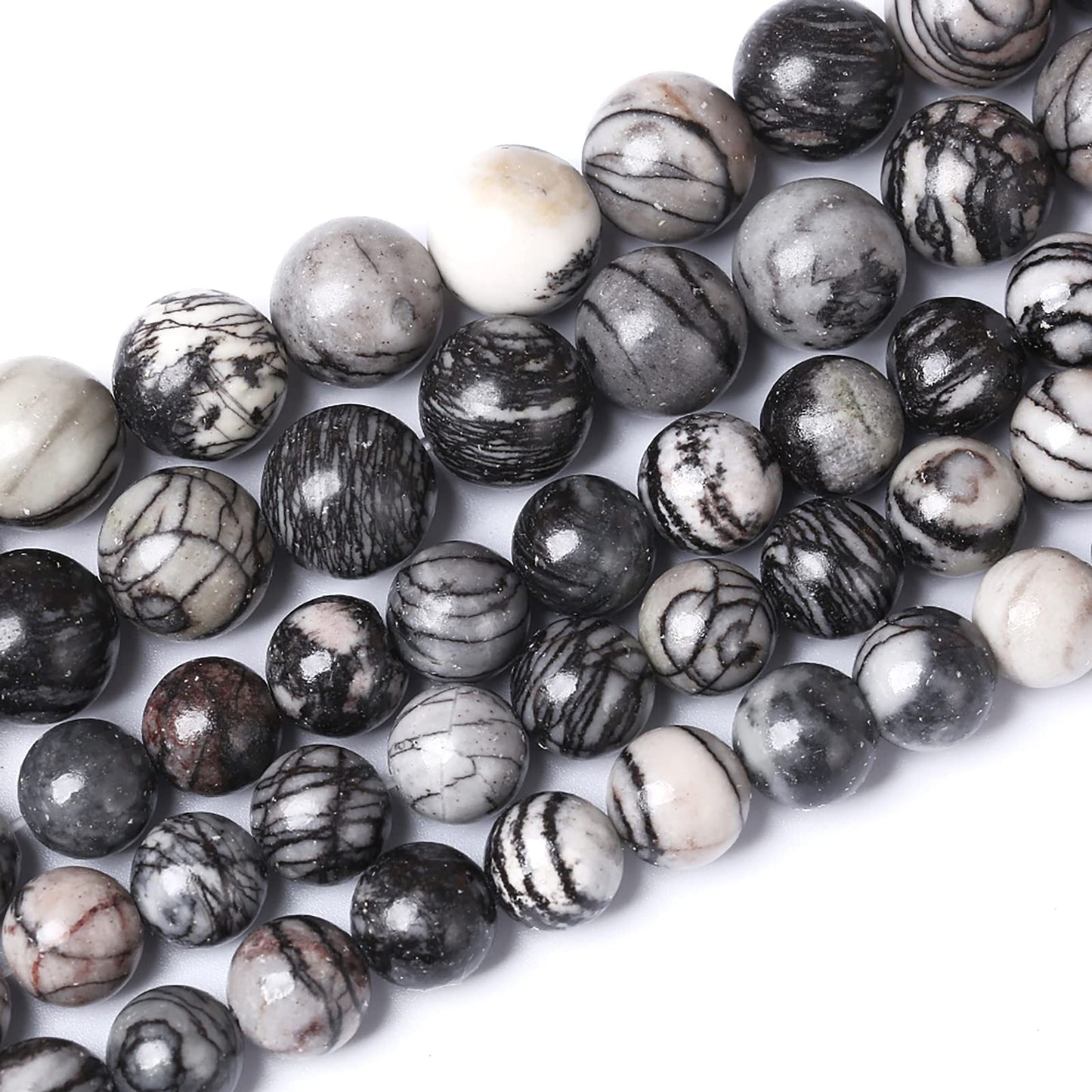 38pcs 10mm Natural Stone Beads Spider Web Stone Round Loose Spacer Energy Stone Healing Power Beads for Jewelry Making DIY Bracelet Necklace 15"