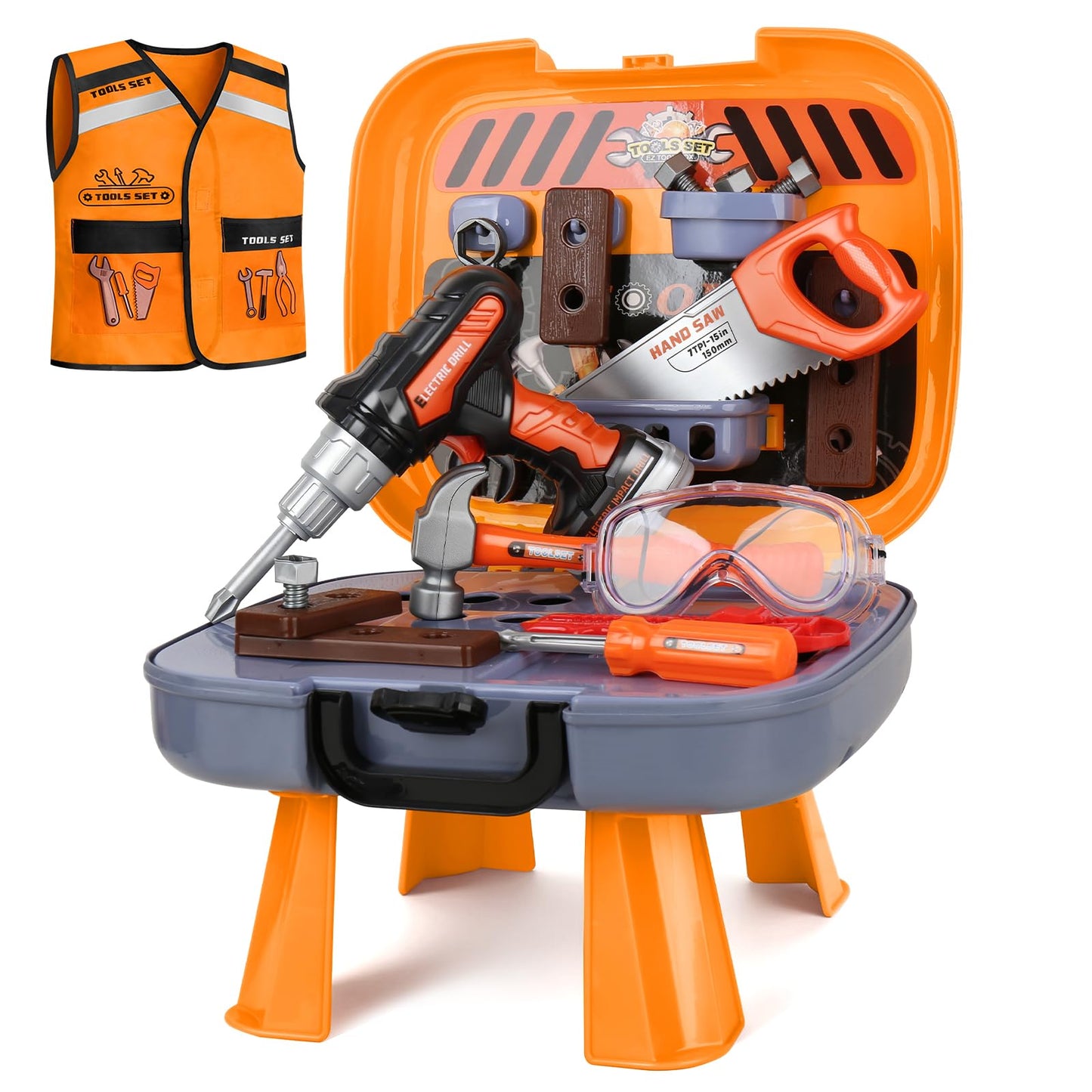 Toddler Tool Set for Age 3-5 Kids Tool Set with Tool Box and Toy Drill, Pretend Play Toy Tools Kids Construction Tools Bench for Toddlers Boys Toys 3 Year Old Gifts