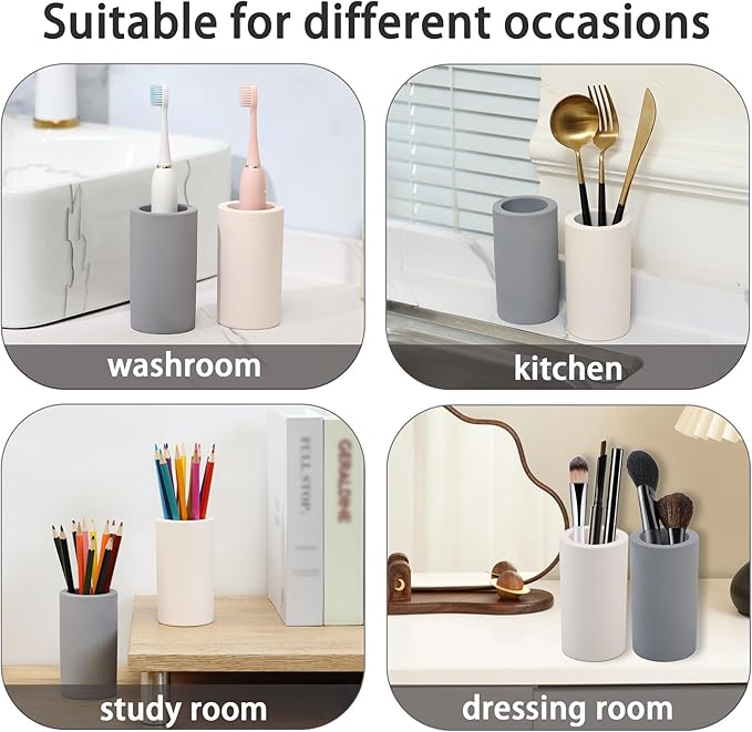 Diatomite Toothbrush Holder for Bathroom Sink, Countertop Organizer, Quick Dry Stand Cup for Toothpaste, Razors, Makeup Brushes - Water-Absorbent & Quick-Drying (Beige, Height 4.3")