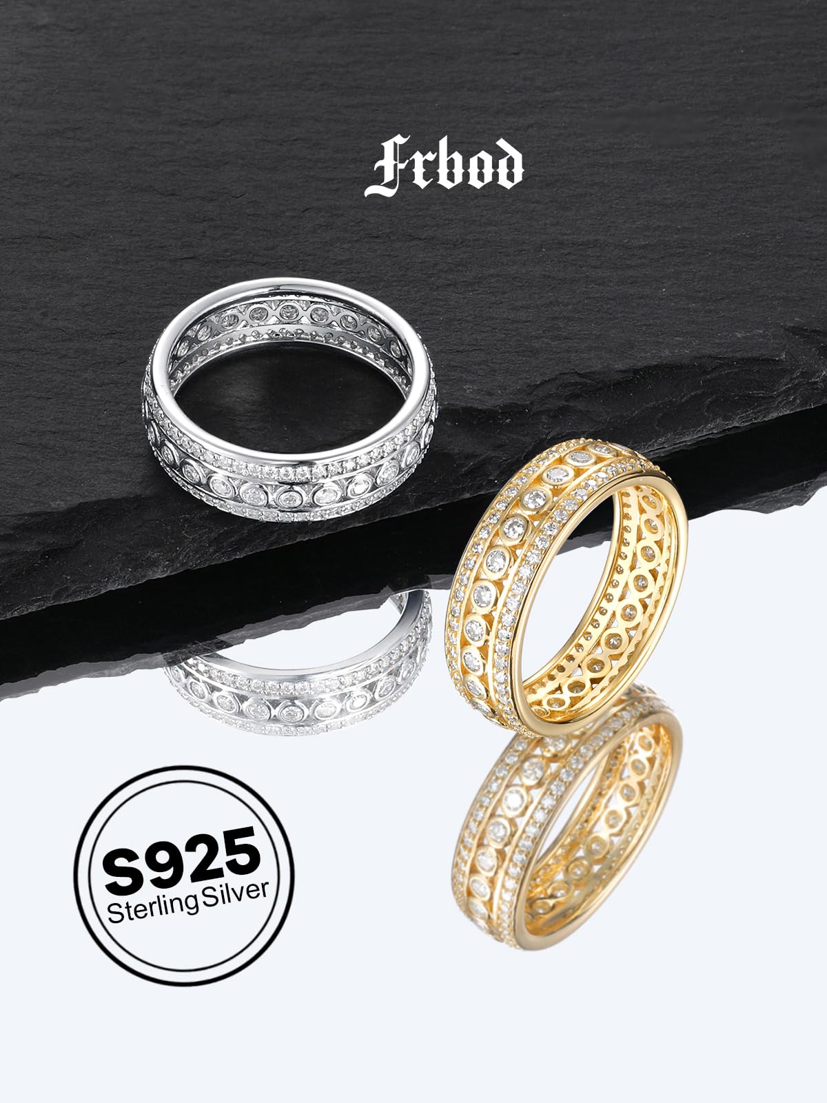 Frbod Moissanite Diamond Band Rings for Women 925 Silver Promise Wedding Band Chunky Eternity Stackable Ring Size 7