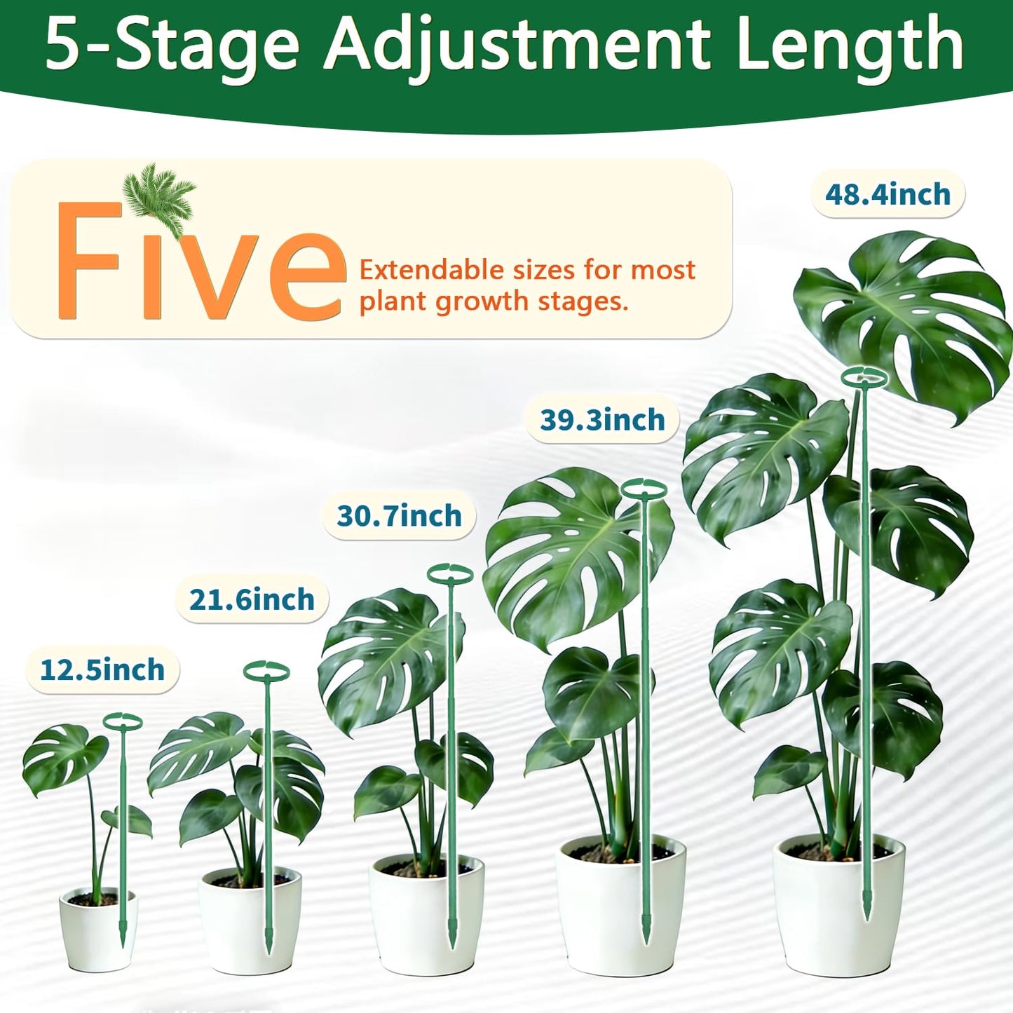 Telescoping Monstera Plant Support Stakes, 12.5IN to 48.4IN Adjustable Length, Extendable Plant Stakes for Indoor Plants, Premium Stainless Steel Material Plants Sticks for Orchids, Tomatoes- 7Pack