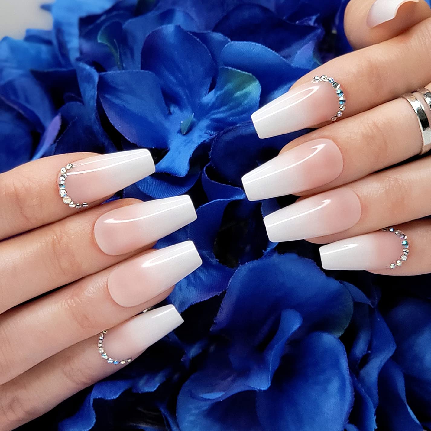 Hypnaughty 24 Pcs Blush Pink Glossy Extra Long Press On Nails and Glue XL Reusable Solid Color False Nails (Blush)