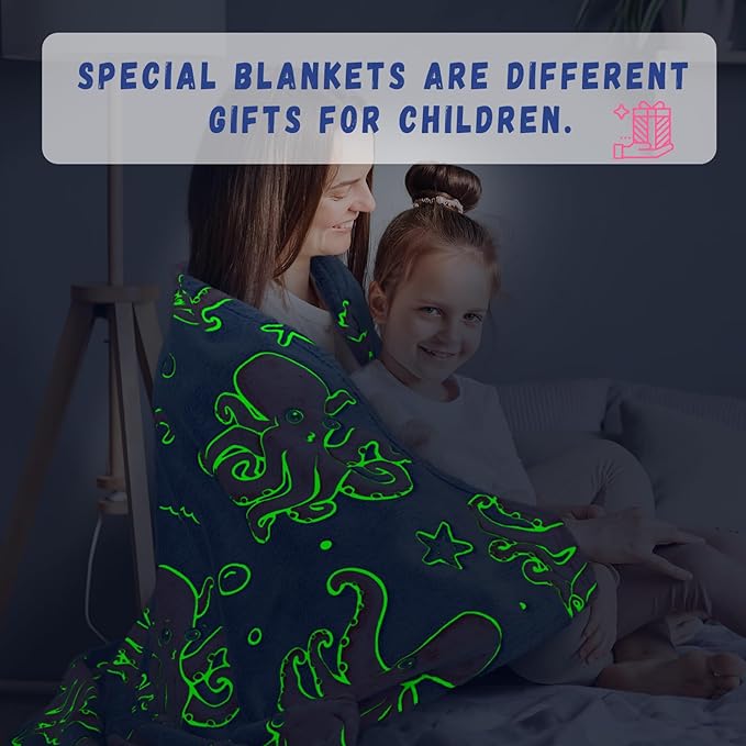 Octopus Blanket Twin Size Glow in The Dark Ocean Blanket Soft Octopus Gifts Toys Decor Blue Fleece Kids Throw for Christmas Birthday